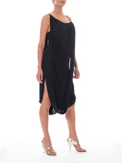 1980S Black Silk Jersey Minimalist Avant-Garde Asymmetrical Draped Cocktail Dre