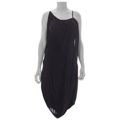 1980S Black Silk Jersey Minimalist Avant-Garde Asymmetrical Draped Cocktail Dre