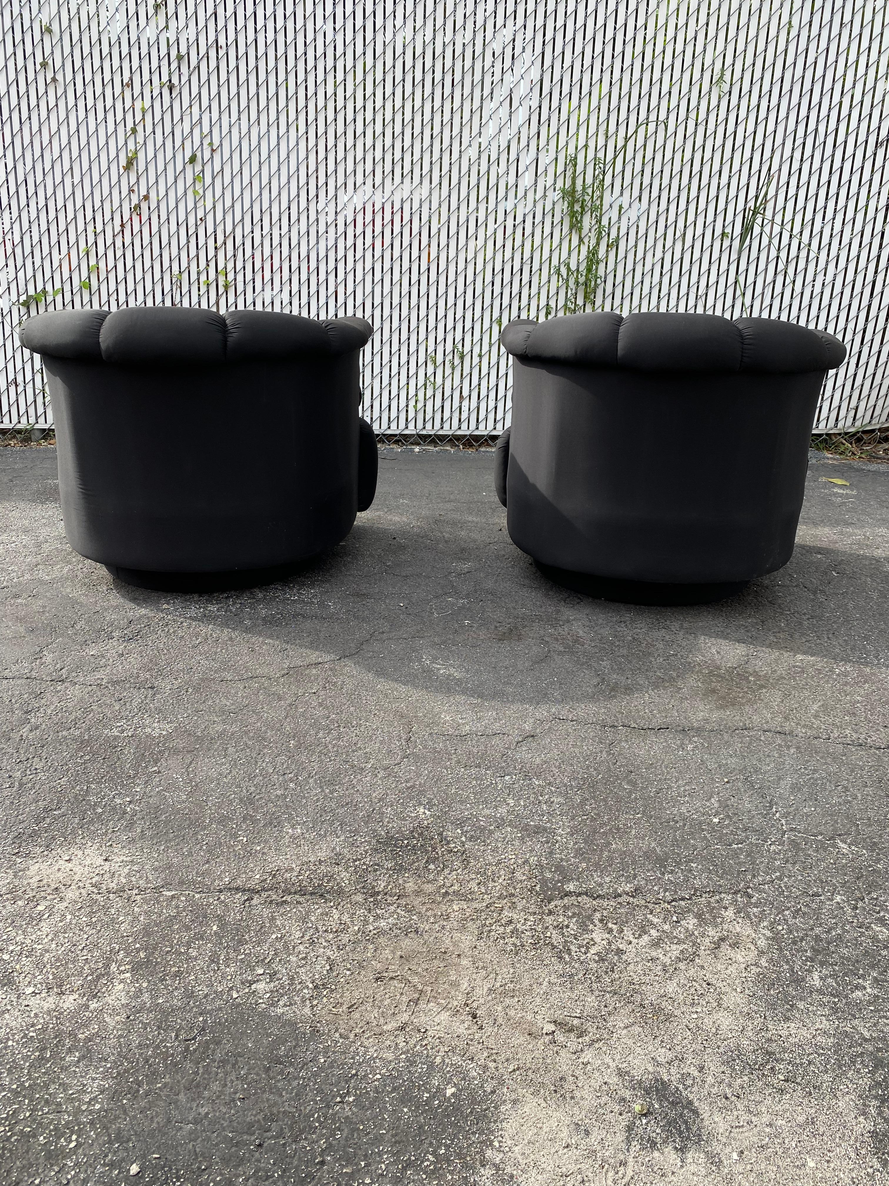 Post-Modern 1980s Croissant Tufted Channeled Swivel Chairs, Set of 2 For Sale