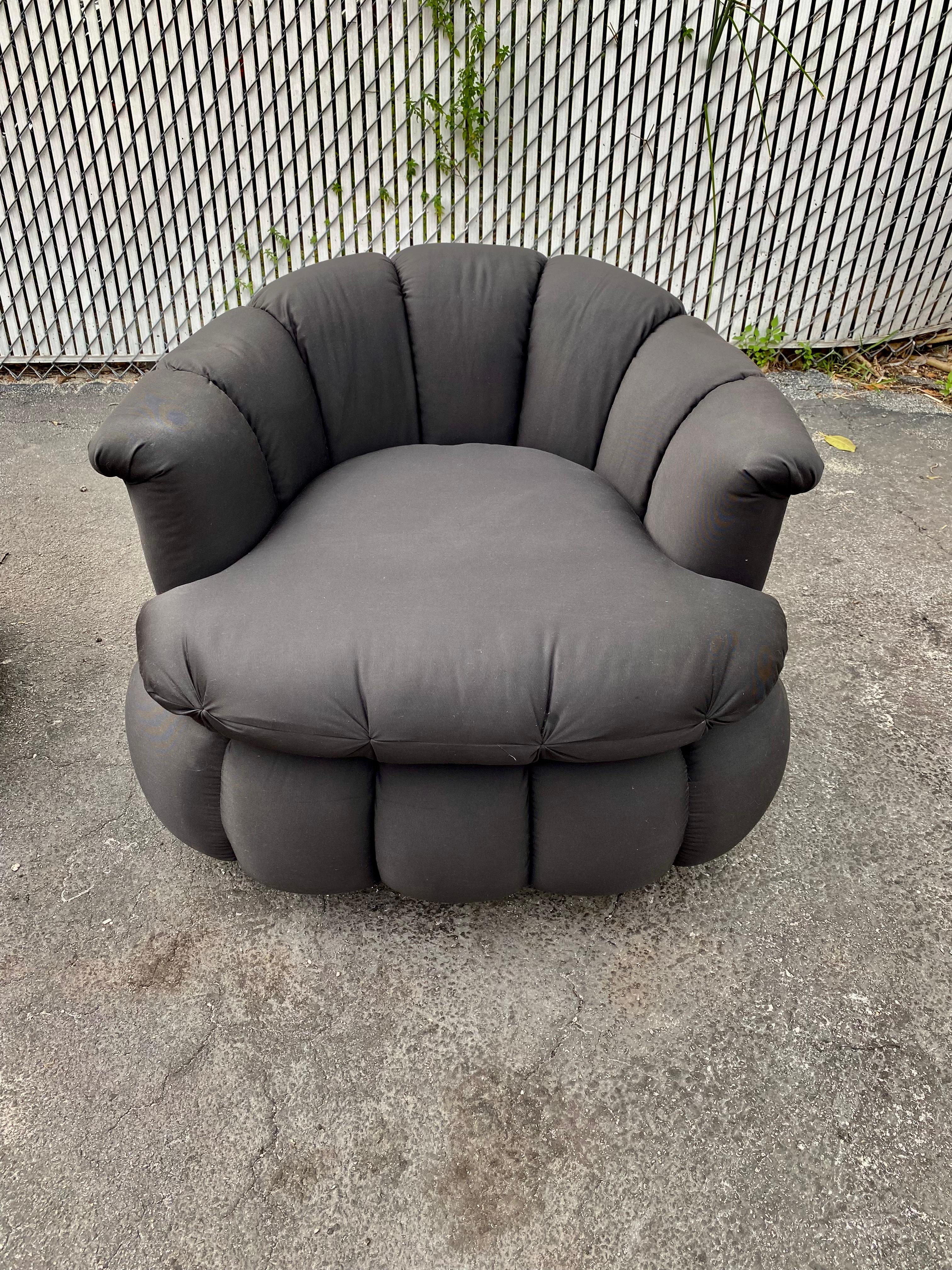 1980 Croissant Tufted Channeled Swivel Chairs, Set of 2 en vente 1