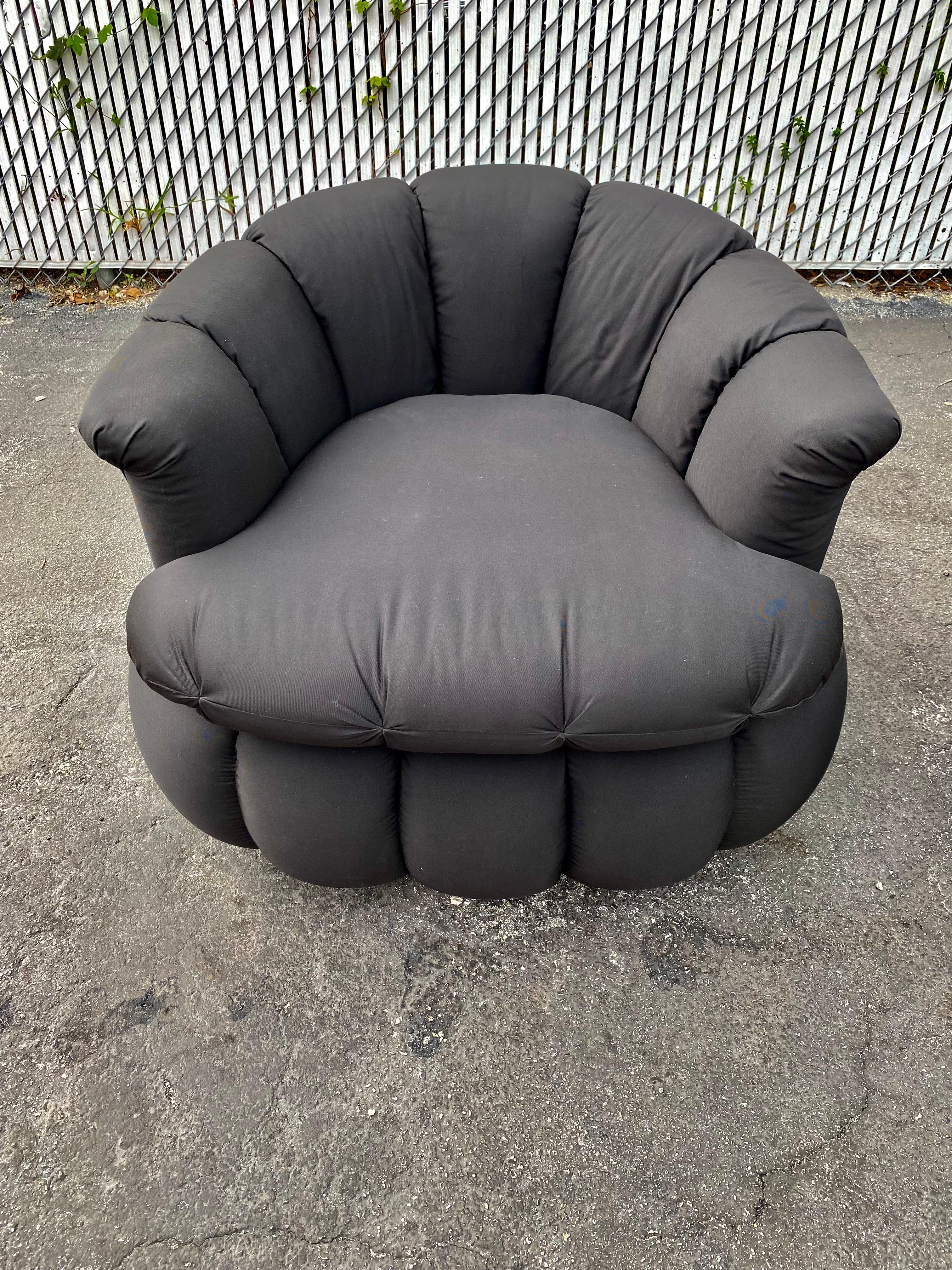 1980s Croissant Tufted Channeled Swivel Chairs, Set of 2 For Sale 2