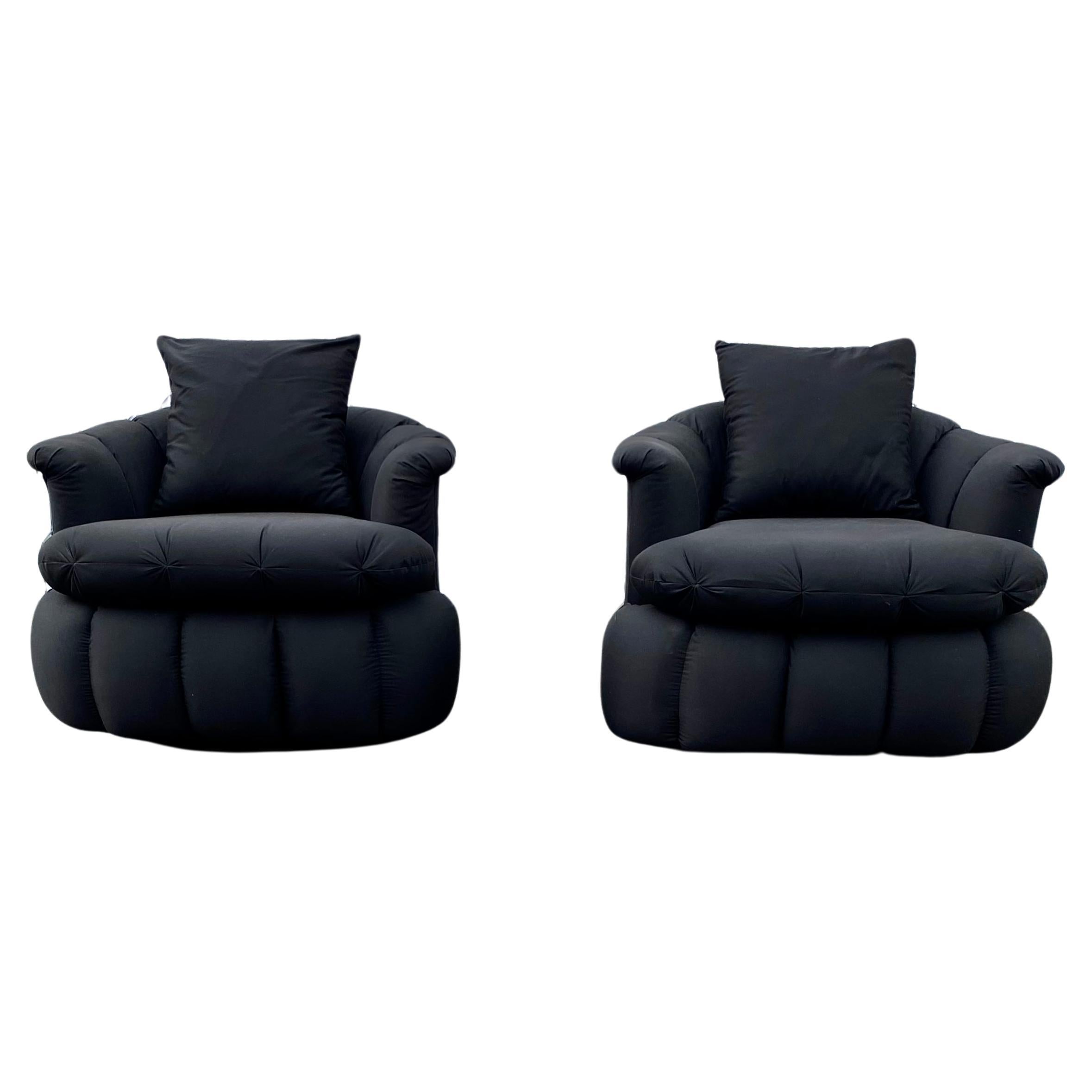 1980 Croissant Tufted Channeled Swivel Chairs, Set of 2 en vente