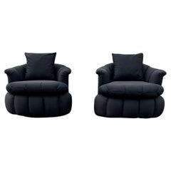 1980 Croissant Tufted Channeled Swivel Chairs, Set of 2