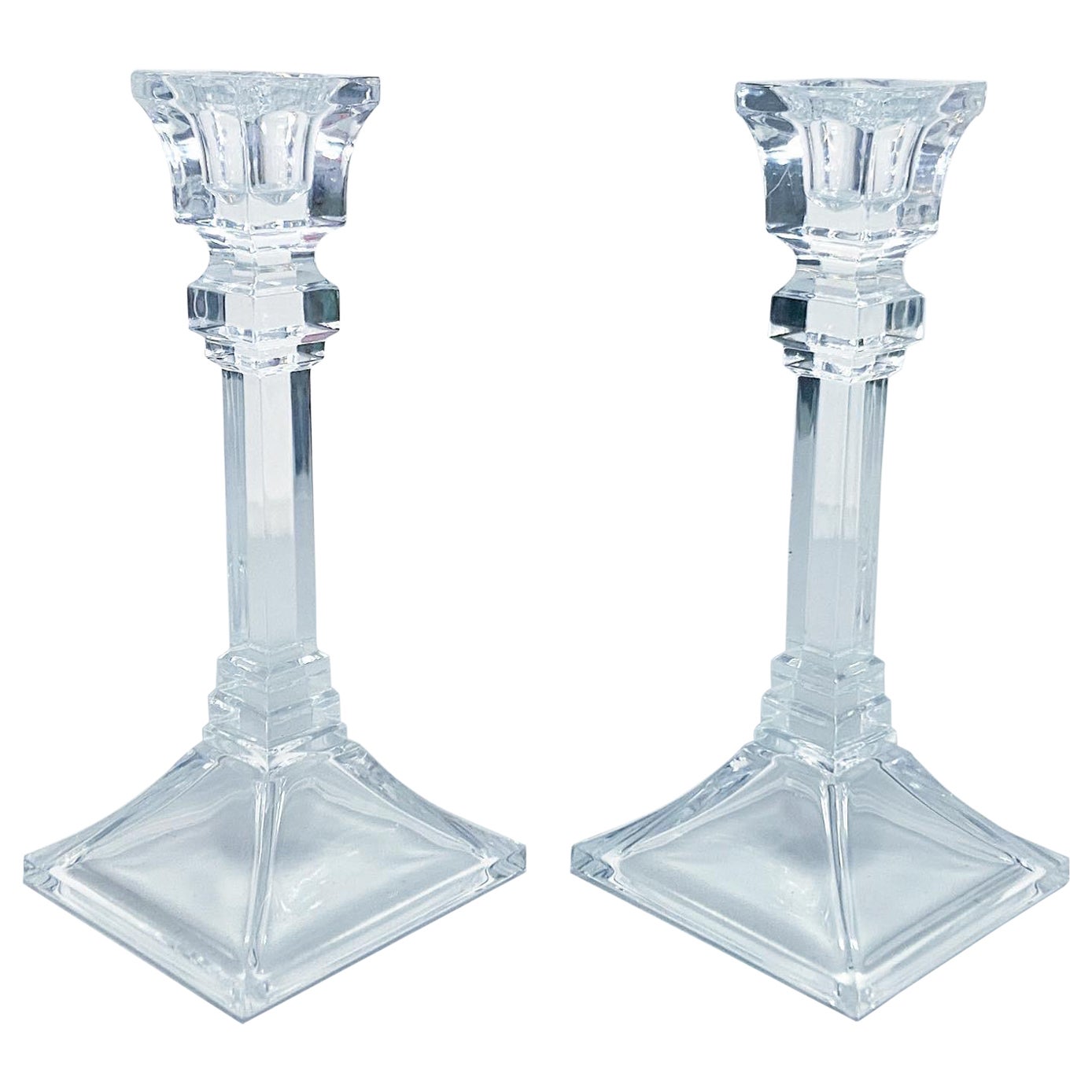 1980s Crystal Glass Candleholders - a Pair