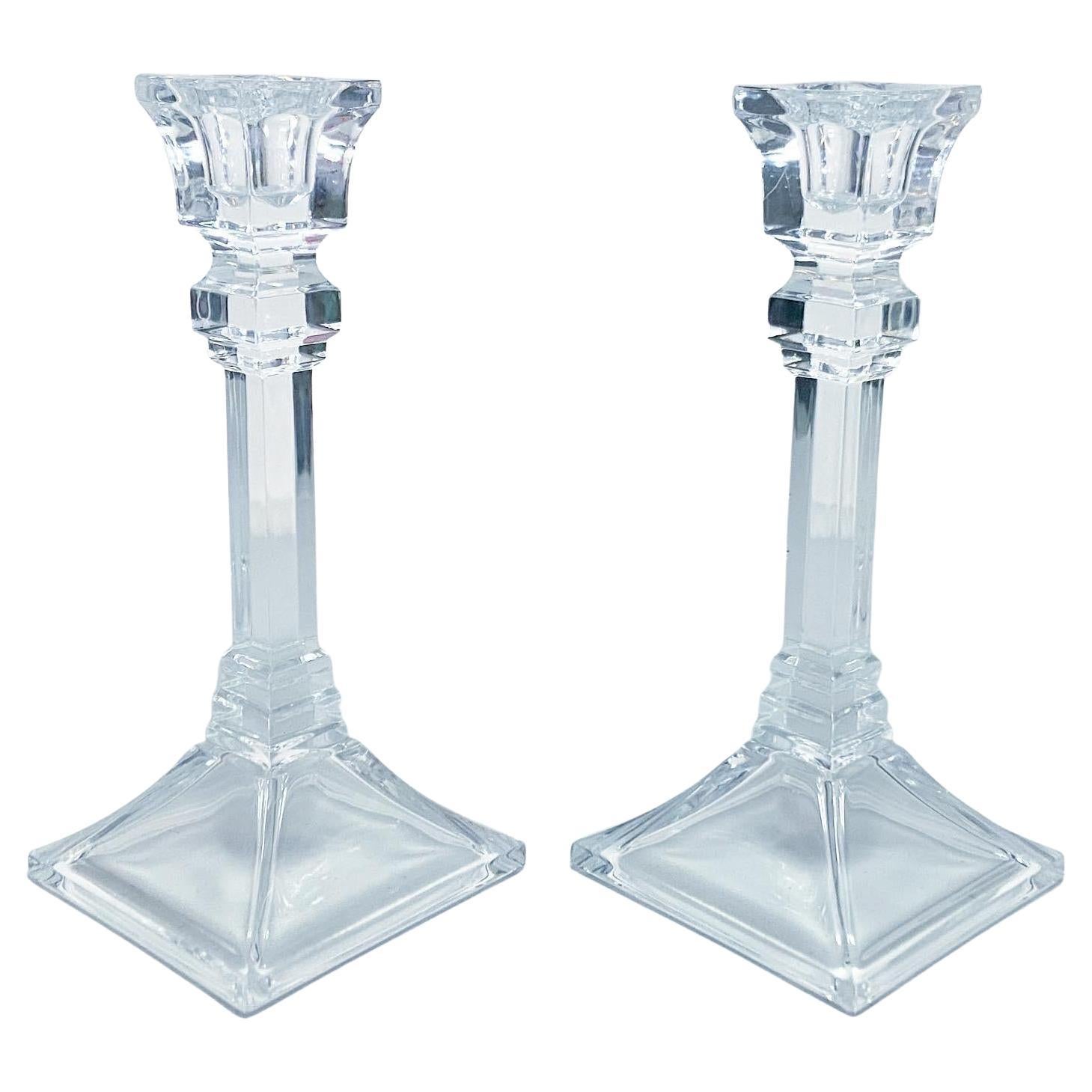 1980s Crystal Glass Candleholders - a Pair For Sale