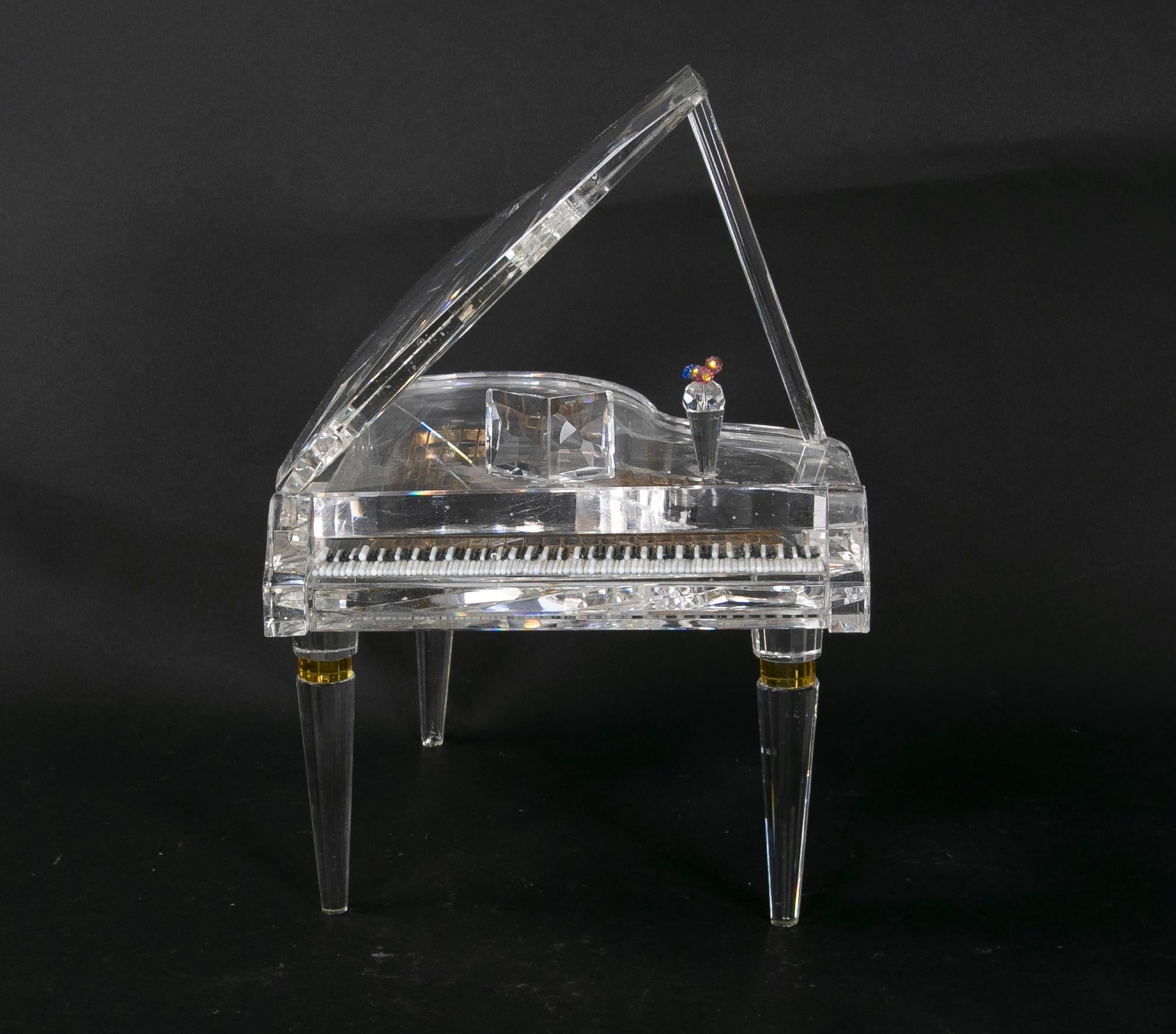 1980s Crystal sculpture of piano with metal parts.