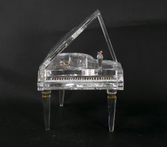 1980s Crystal Sculpture of Piano with Metal Parts