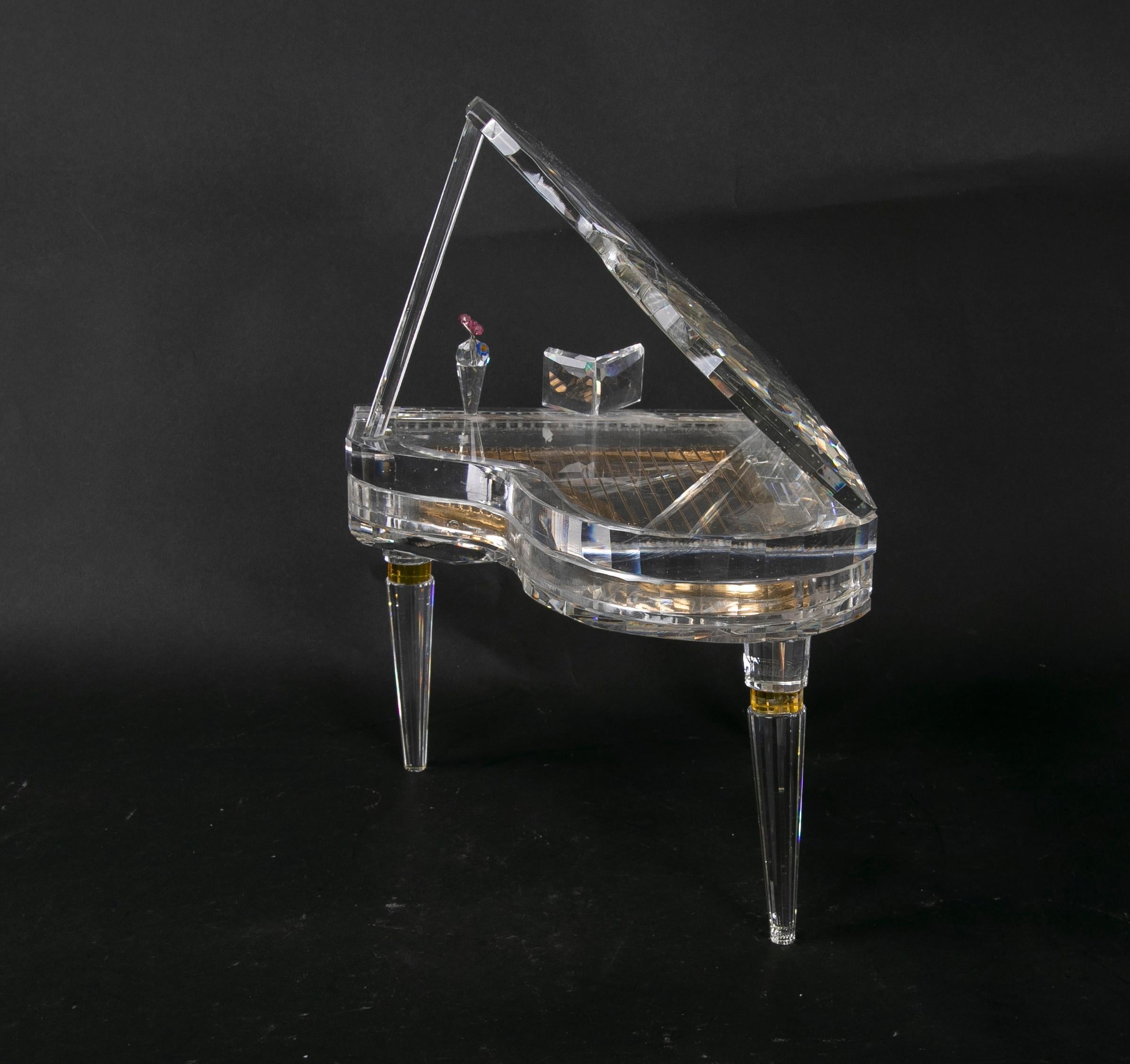 German 1980s Crystal Sculpture of Piano with Metal Parts  For Sale