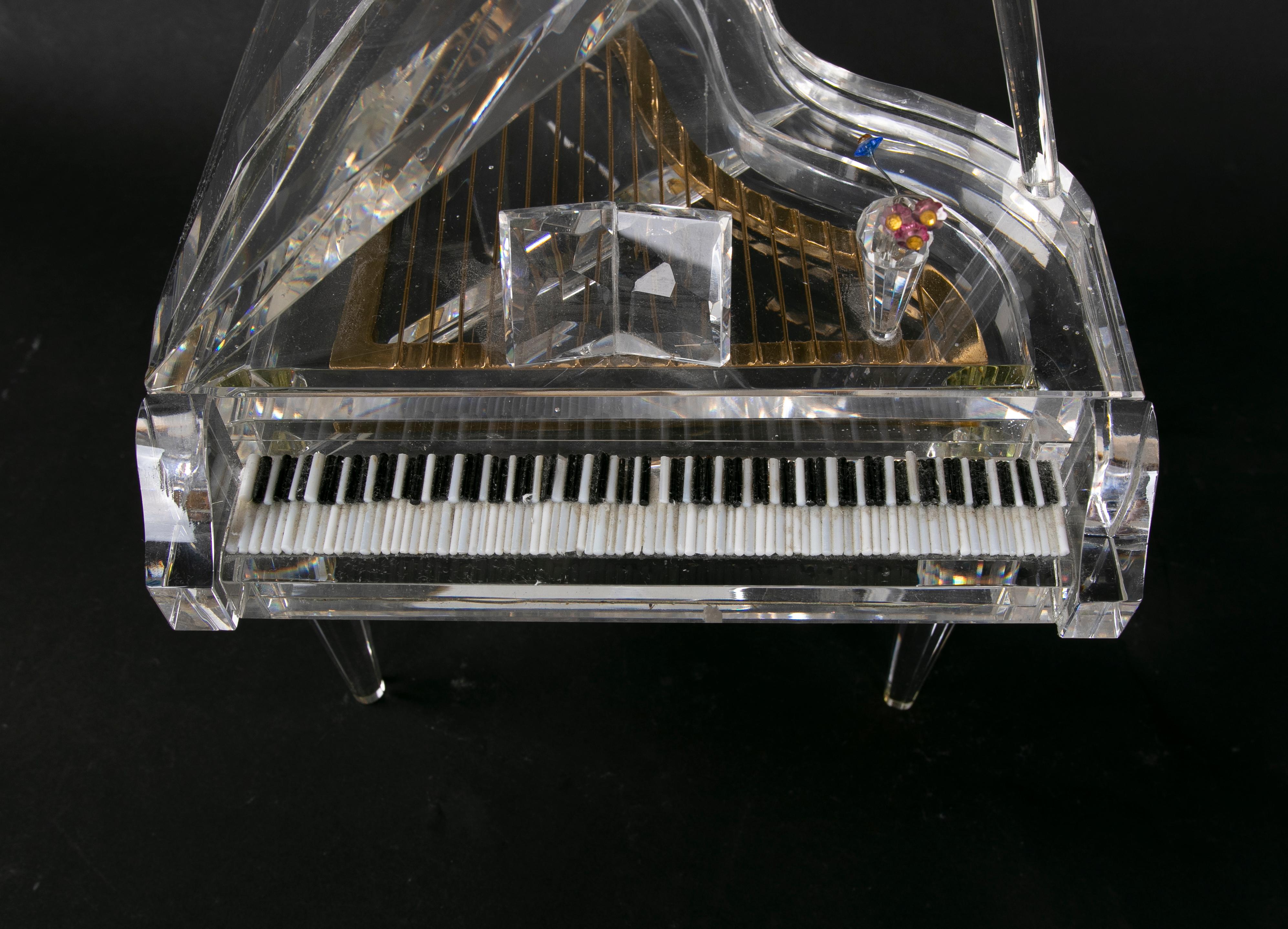 Glass 1980s Crystal Sculpture of Piano with Metal Parts  For Sale