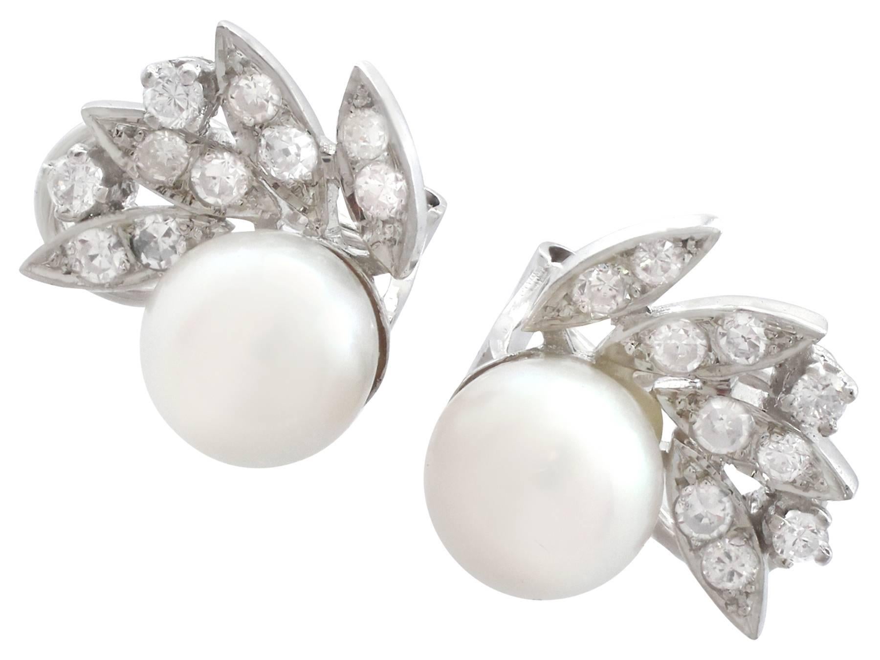 Round Cut 1980s Cultured Pearl and Diamond White Gold Clip-On Earrings