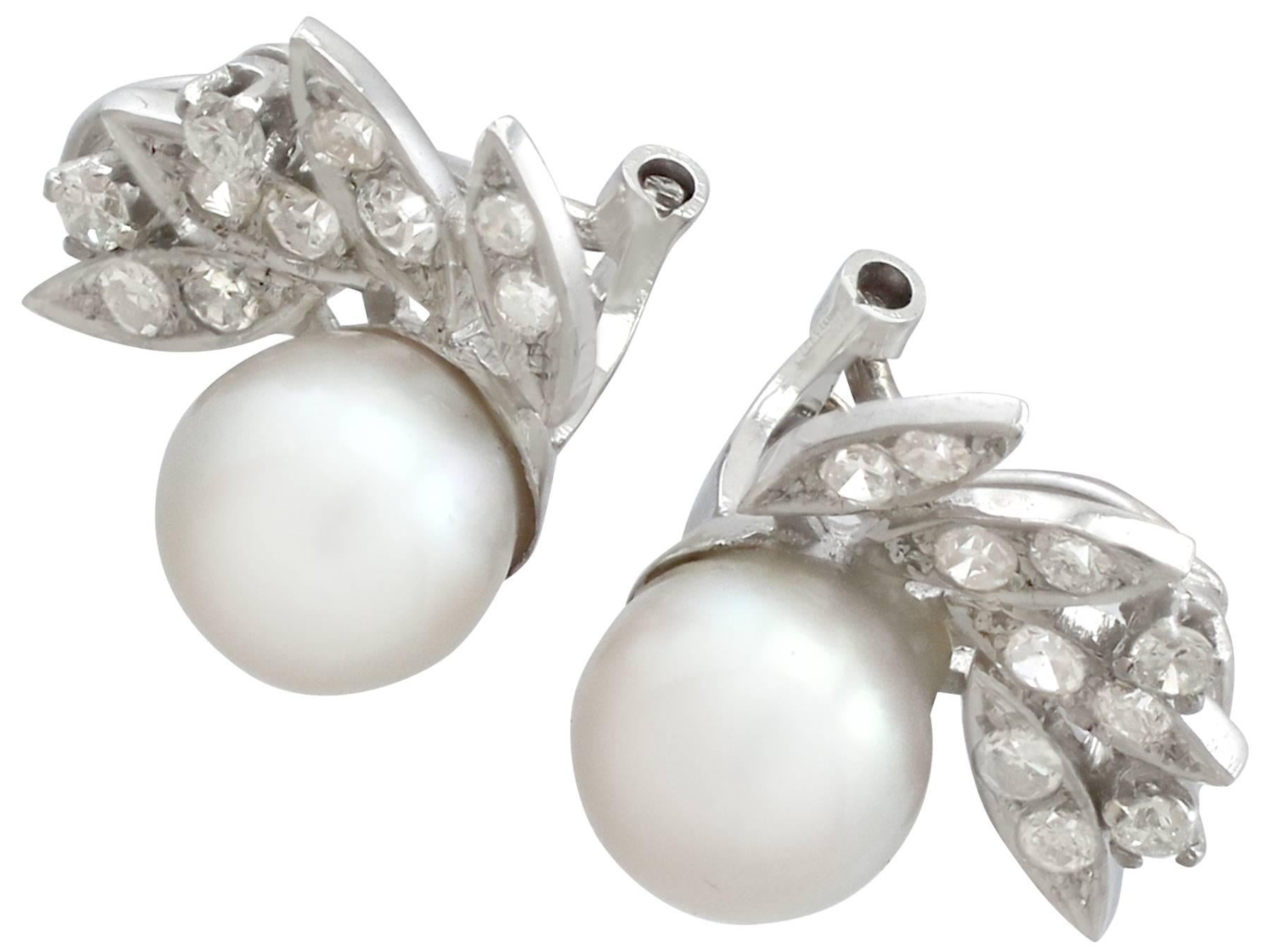 1980s Cultured Pearl and Diamond White Gold Clip-On Earrings In Excellent Condition In Jesmond, Newcastle Upon Tyne