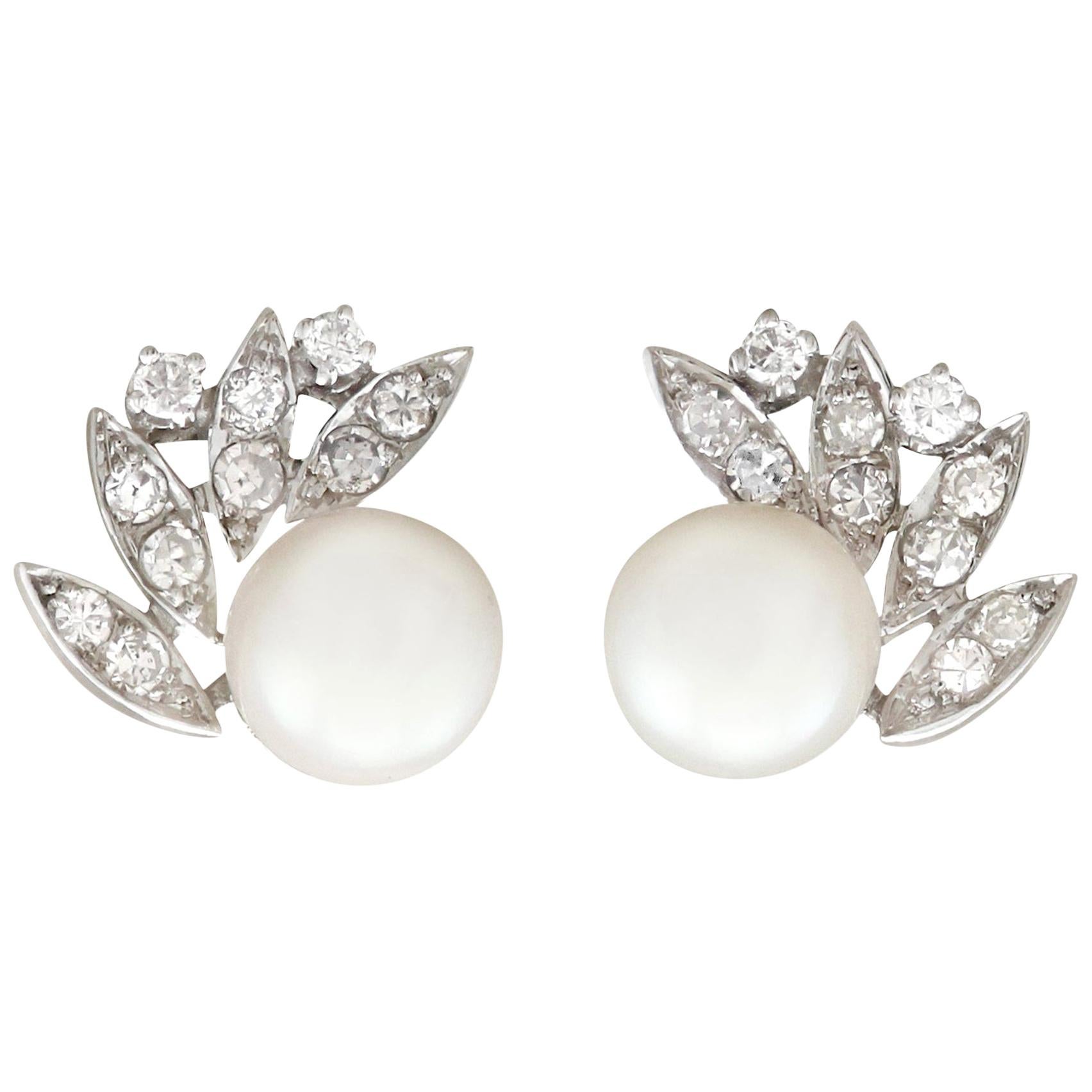 1980s Cultured Pearl and Diamond White Gold Clip-On Earrings