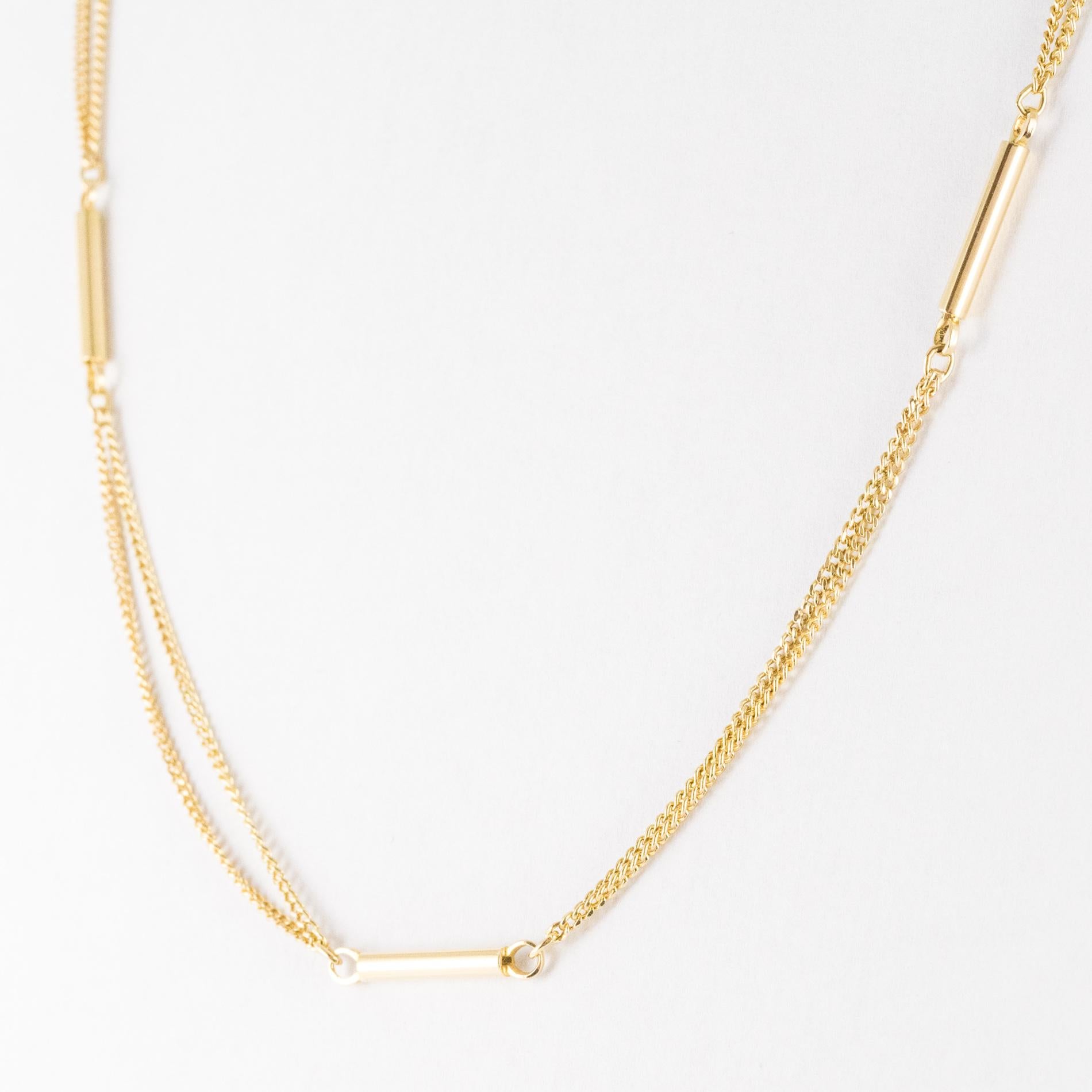 Retro 1980s Curb Mesh and Sticks 18 Karat Yellow Gold Double Chain