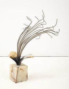 1980's Curtis Jere Brass And Onyx Table Sculpture