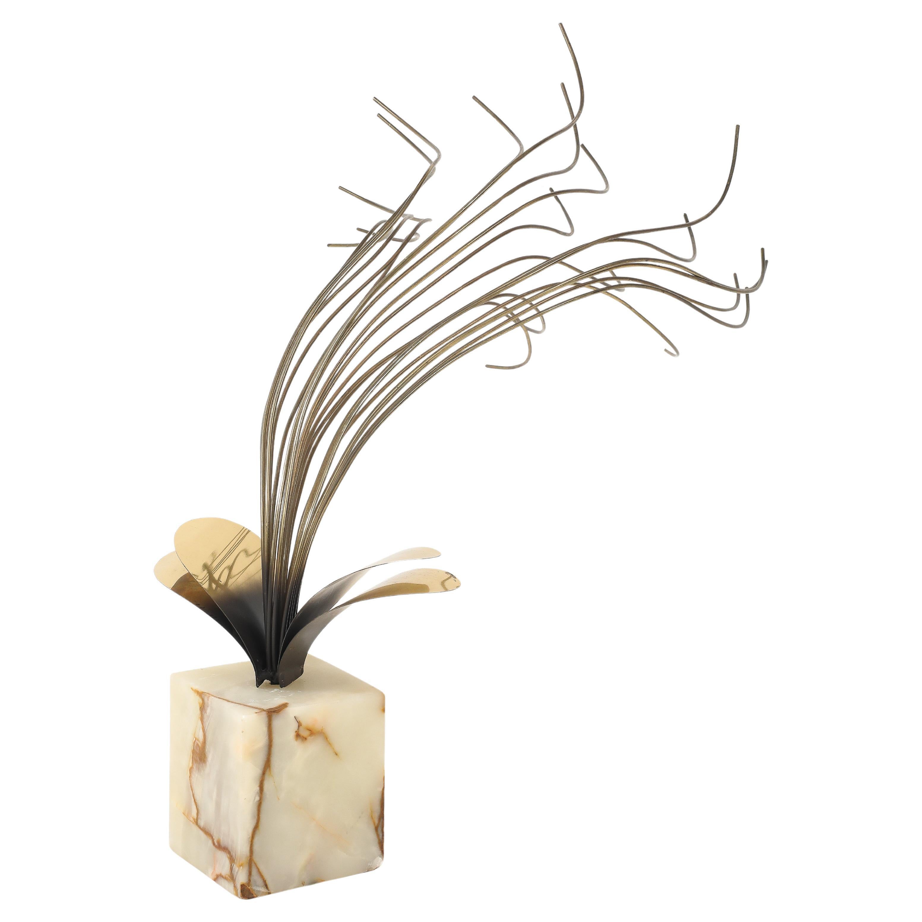 Scultura da tavolo in ottone e onice di Curtis Jere del 1980