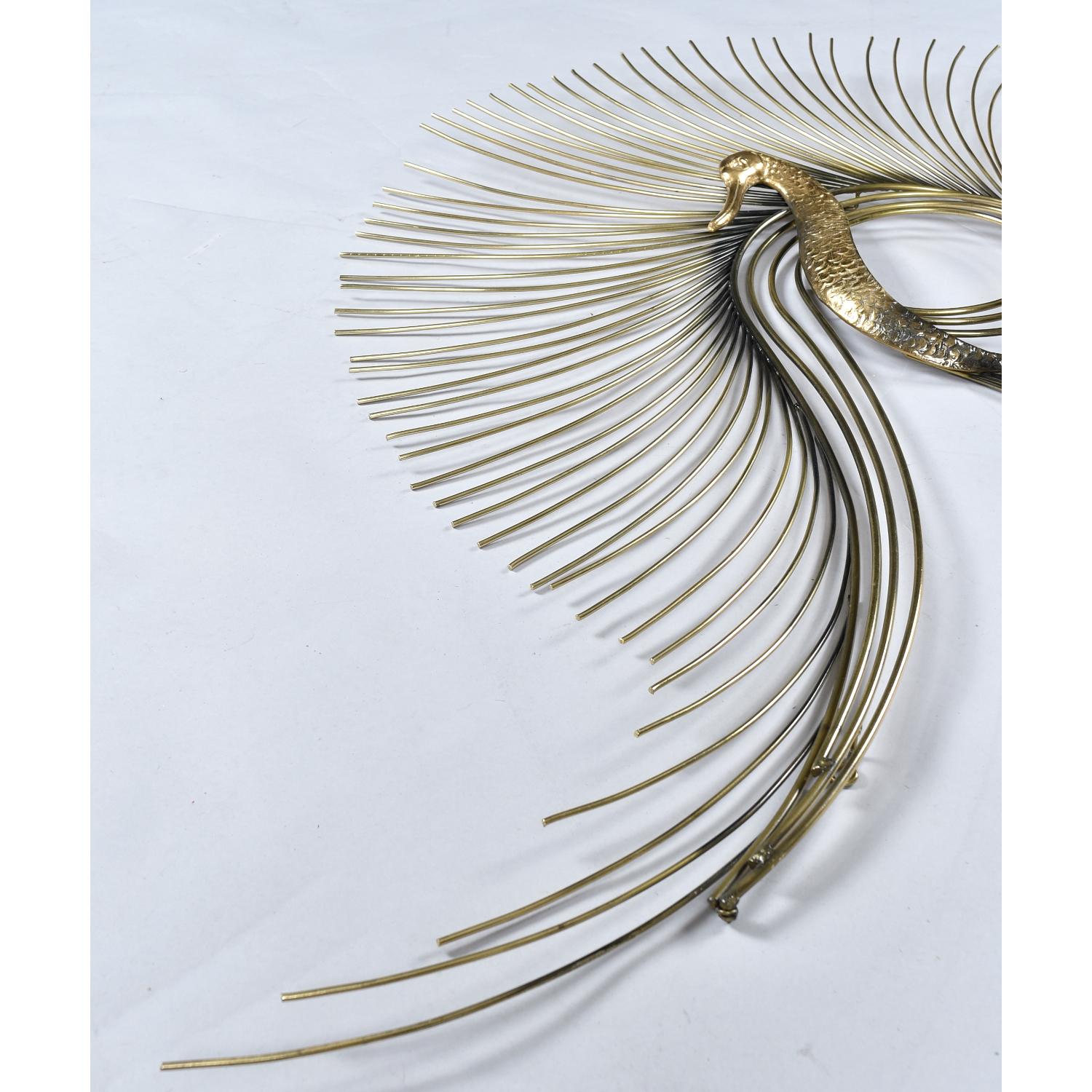 1980 Curtis Jere Brass Fanned Peacock Bird Gold Colored Wall Sculpture 3