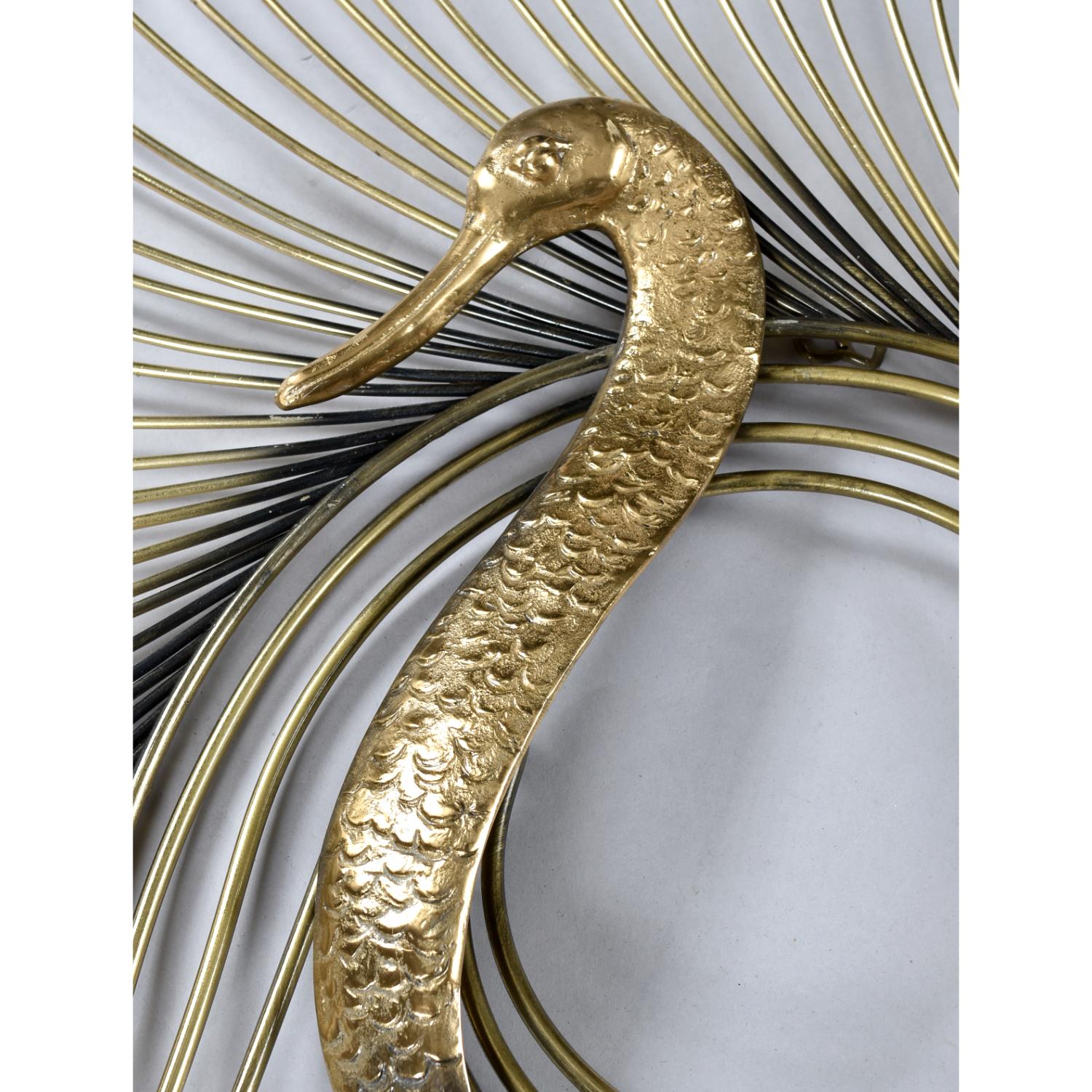 Mid-Century Modern 1980 Curtis Jere Brass Fanned Peacock Bird Gold Colored Wall Sculpture