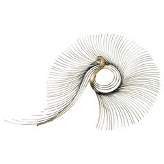 1980 Curtis Jere Brass Fanned Peacock Bird Gold Colored Wall Sculpture