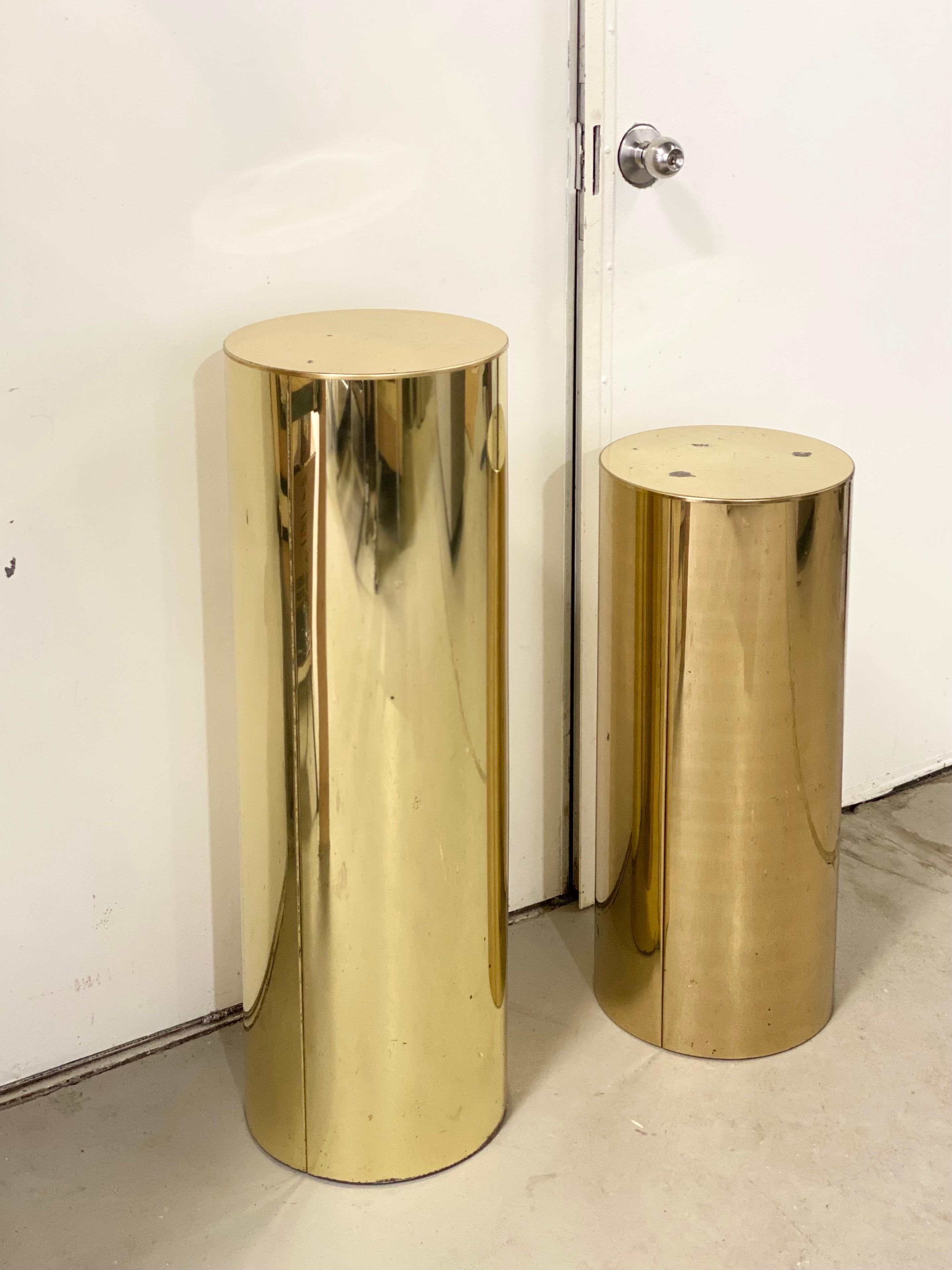 Mid-Century Modern 1980 Curtis Jere Round Brass Display Pedestals - a Set 