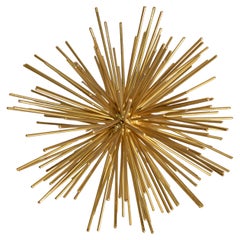1980s Curtis Jere Style Starburst Pom Pom Sea Urchin Brass Plate Metal Sculpture