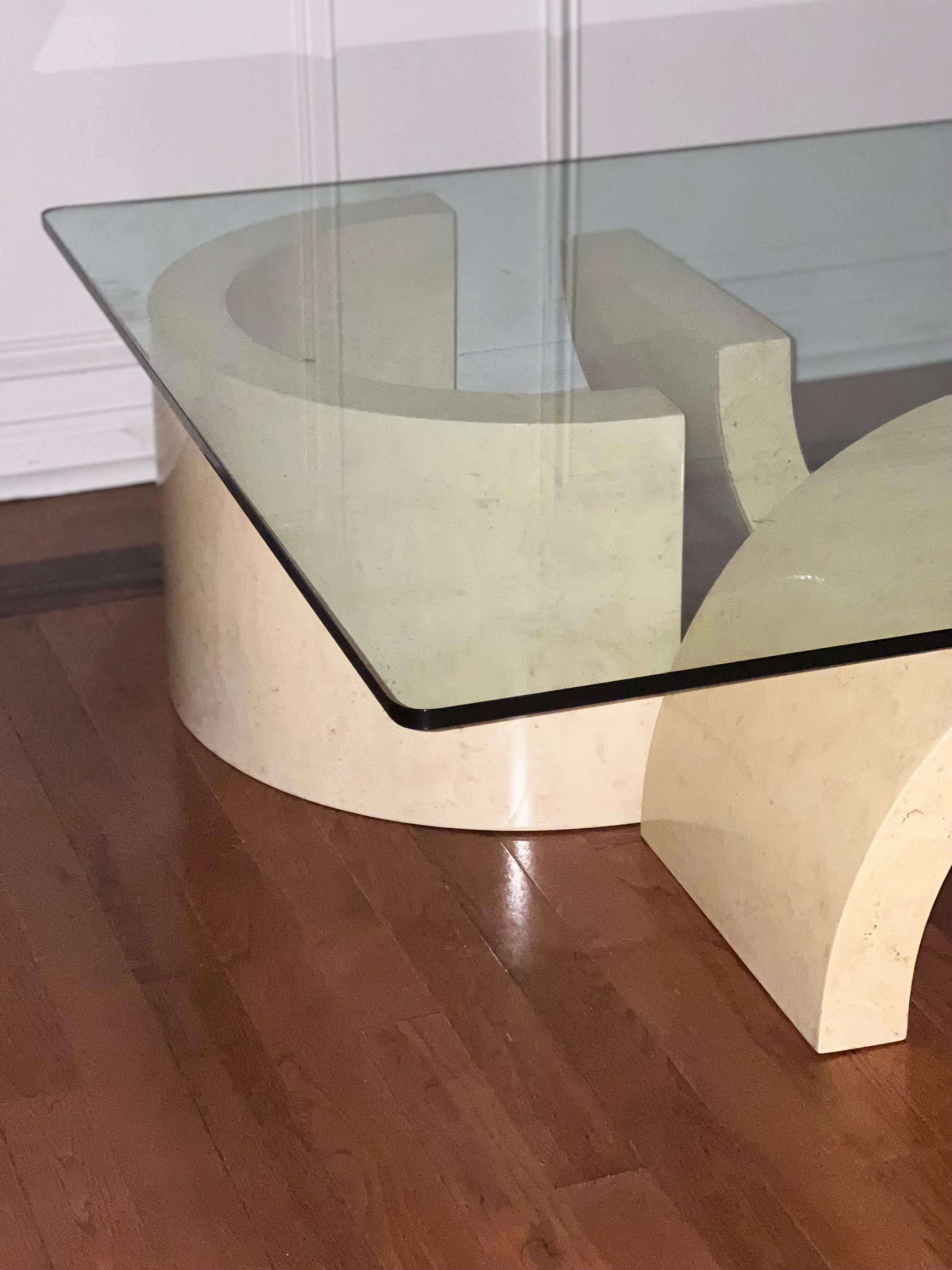 1980's Custom Faux Stone Sculptural Base Coffee Table For Sale 4