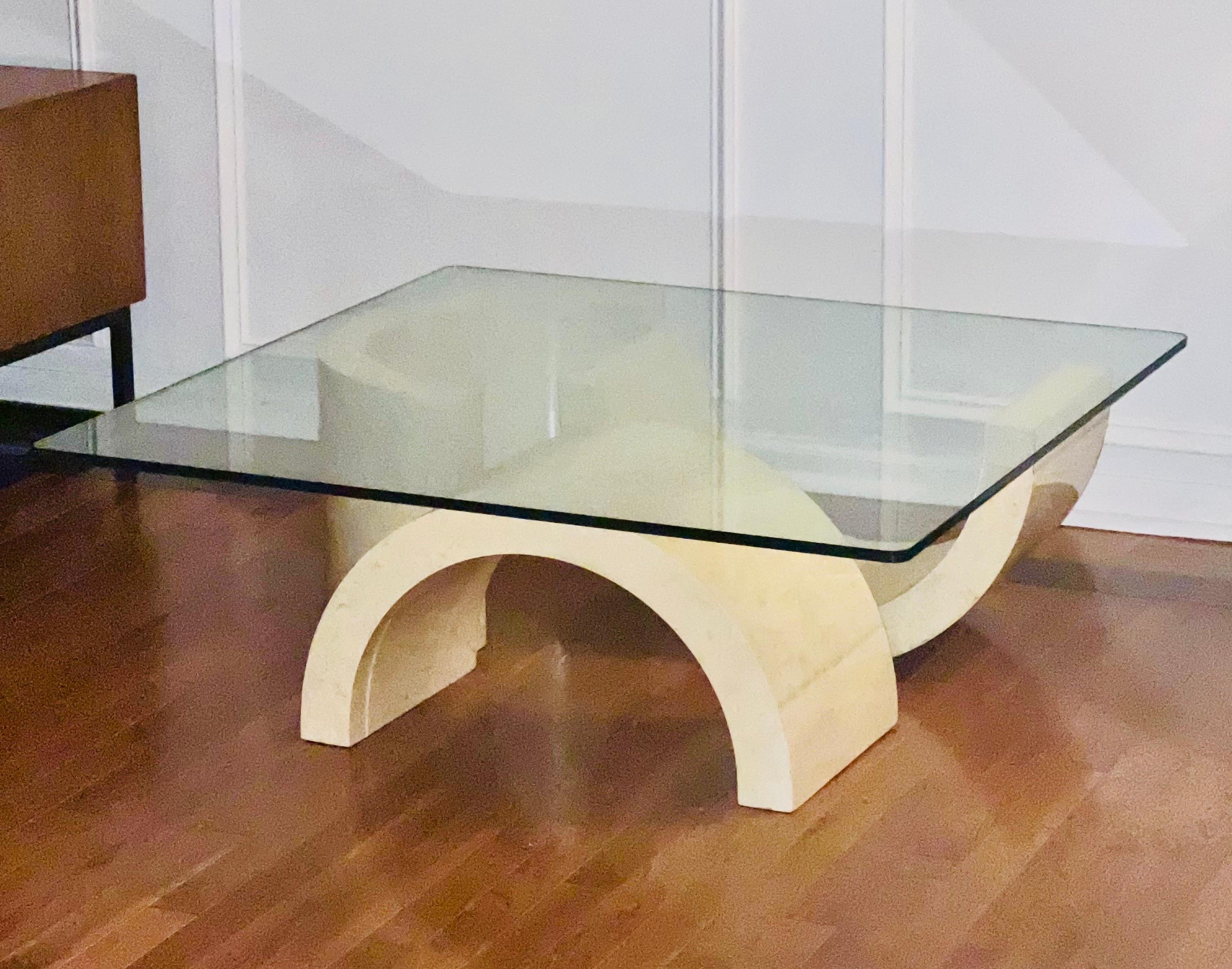 1980's Custom Faux Stone Sculptural Base Coffee Table For Sale 6