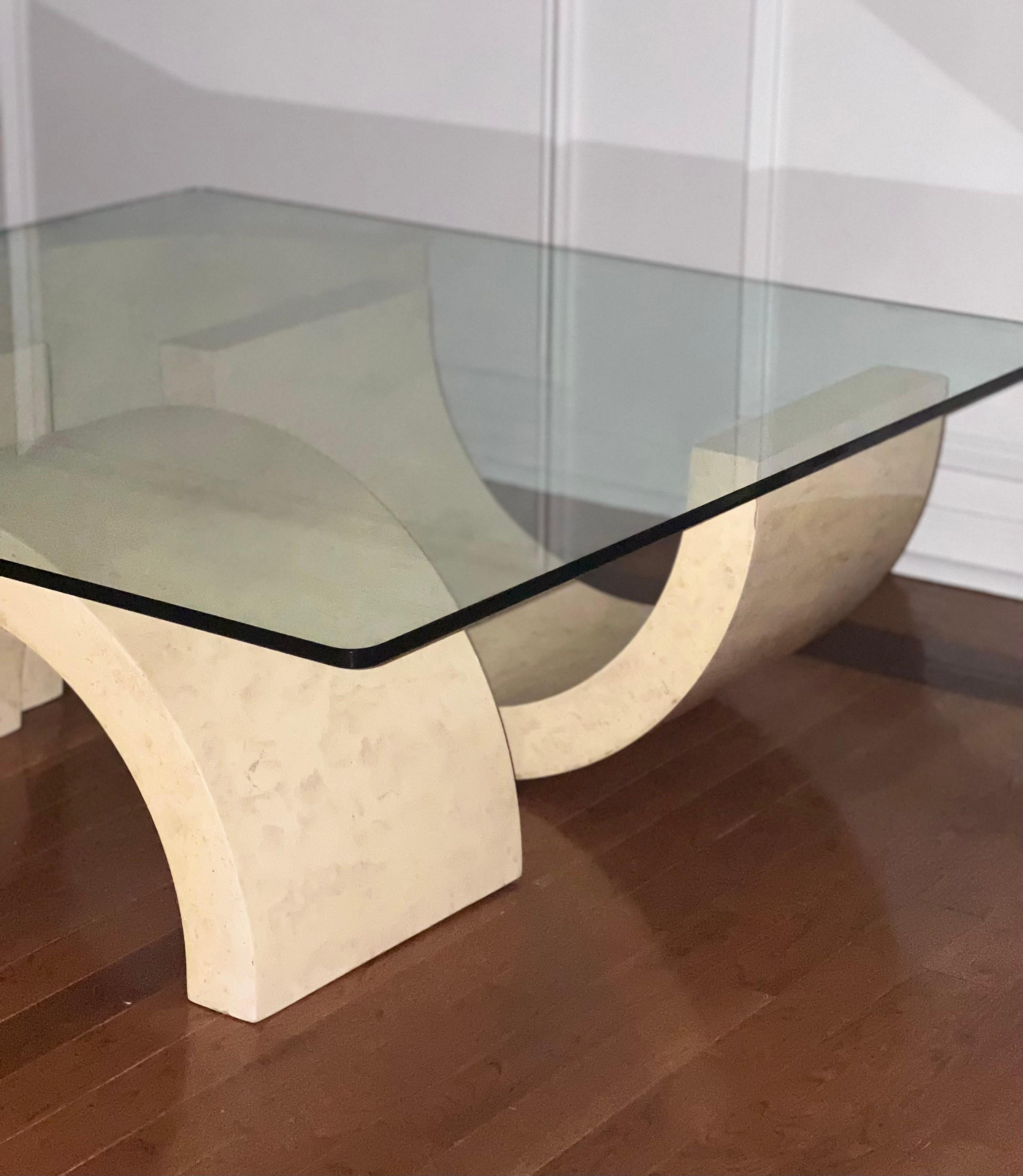1980's Custom Faux Stone Sculptural Base Coffee Table For Sale 7