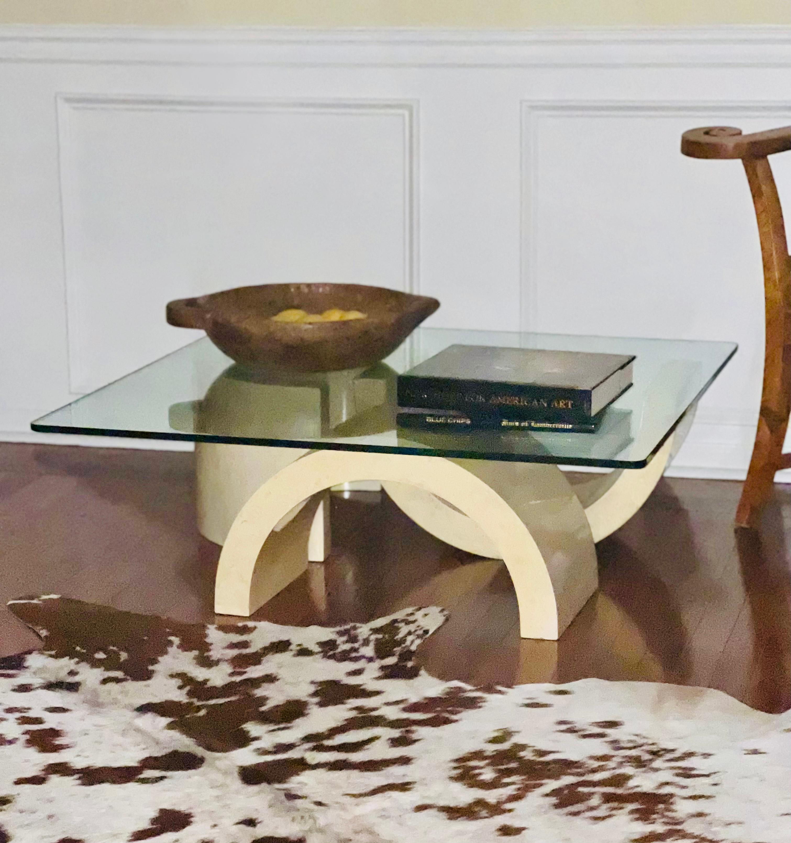 1980's Custom Faux Stone Sculptural Base Coffee Table For Sale 9