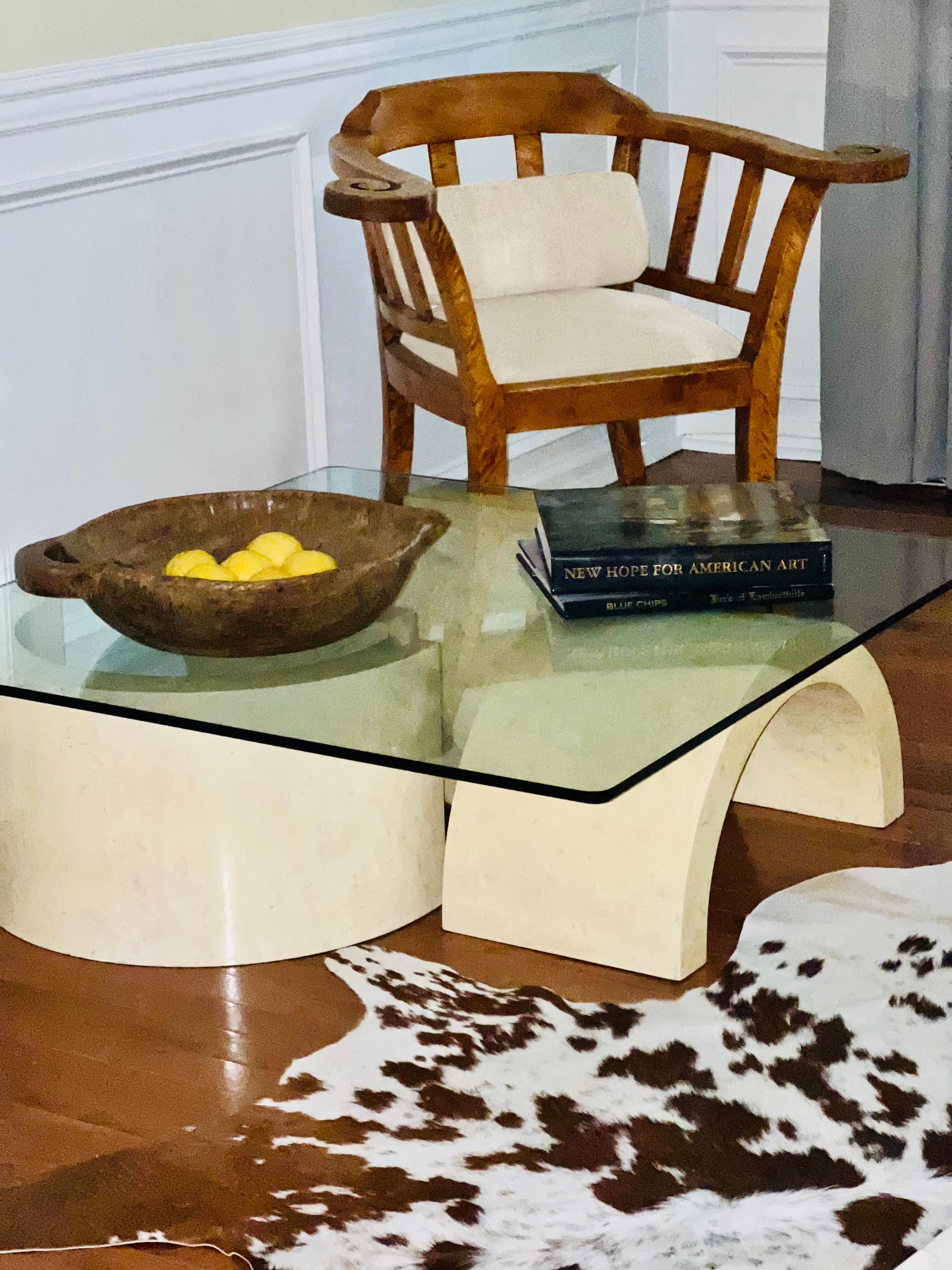 1980's Custom Faux Stone Sculptural Base Coffee Table For Sale 8