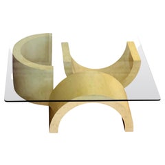 1980s Custom Sculptural Faux Stone Base Glass Top Coffee Table