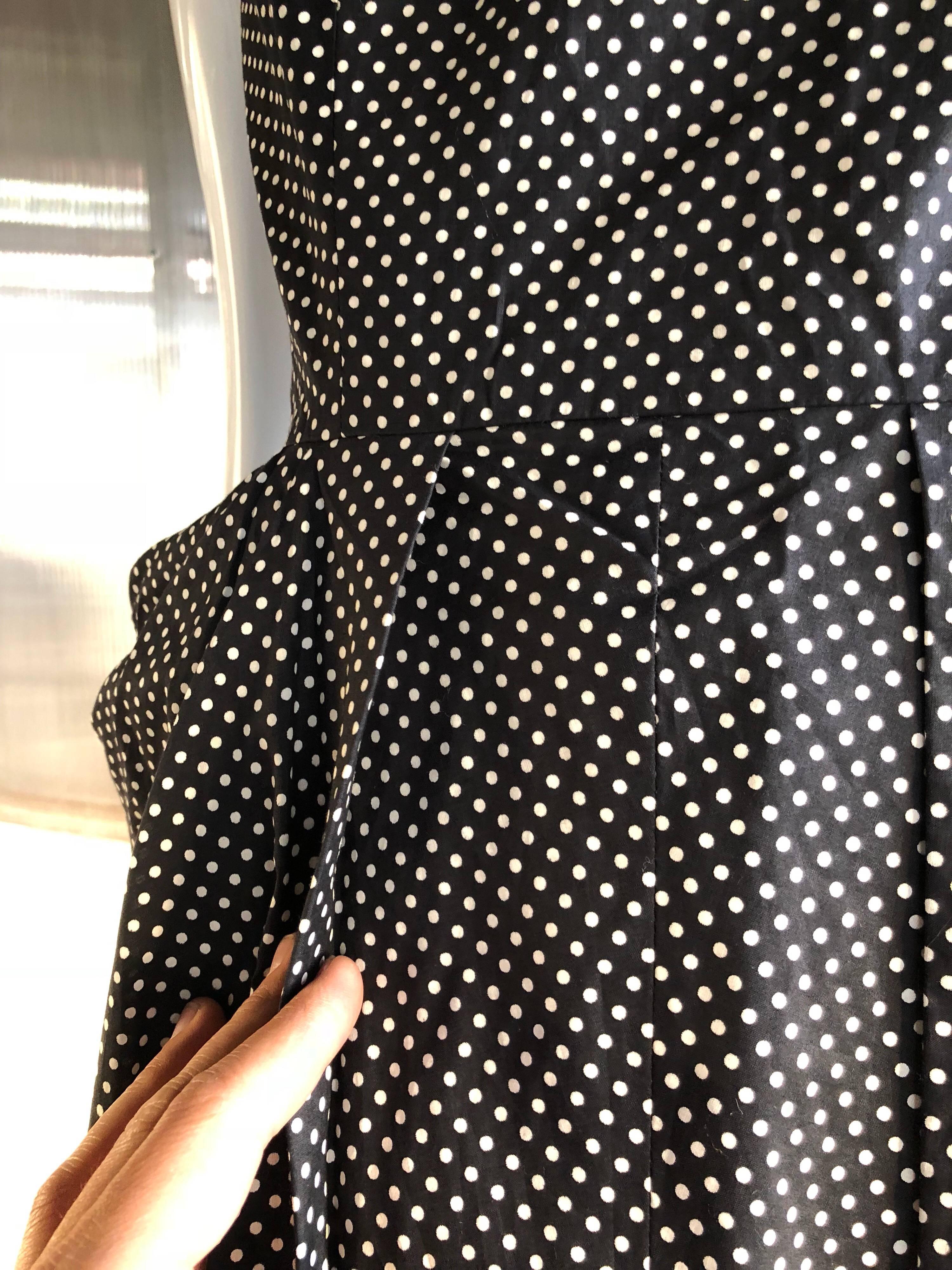 1980s Custom-Made Black and White Polka Dot One-Shoulder Dress W/ Hip Drapes 3