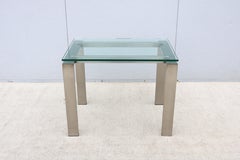 1980's Custom Made Brushed Stainless Steel & Clear Glass Rectangular Side Table