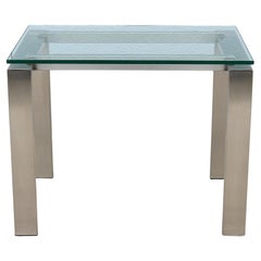 1980's Custom Made Brushed Stainless Steel & Clear Glass Rectangular Side Table