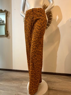 1980s Custom-Made Leopard Suede Flared Pants