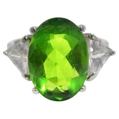 1980s Custom Silver Plated Synthetic Green Tourmaline Ring