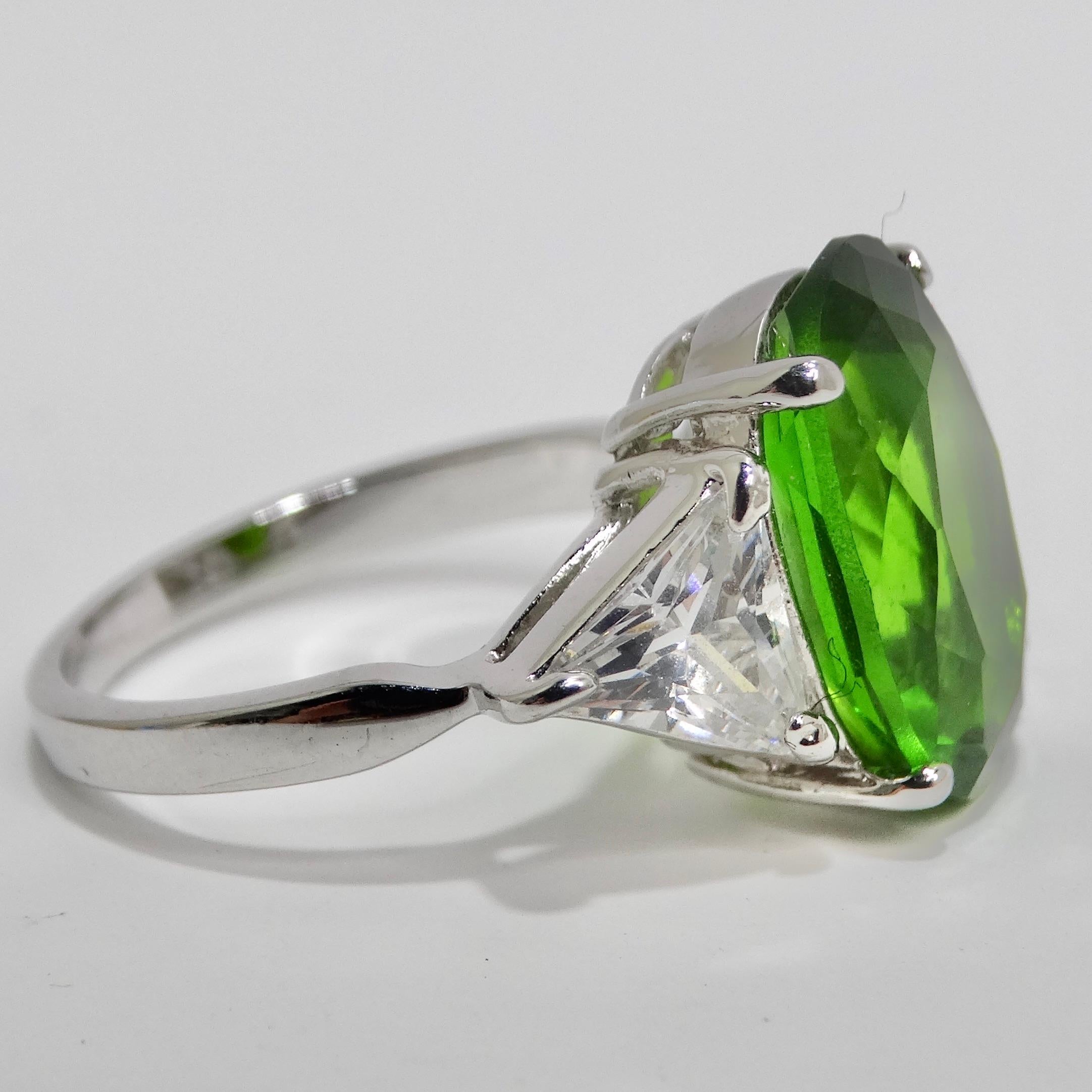 1980s Custom Silver Plated Synthetic Green Tourmaline Ring In Excellent Condition For Sale In Scottsdale, AZ