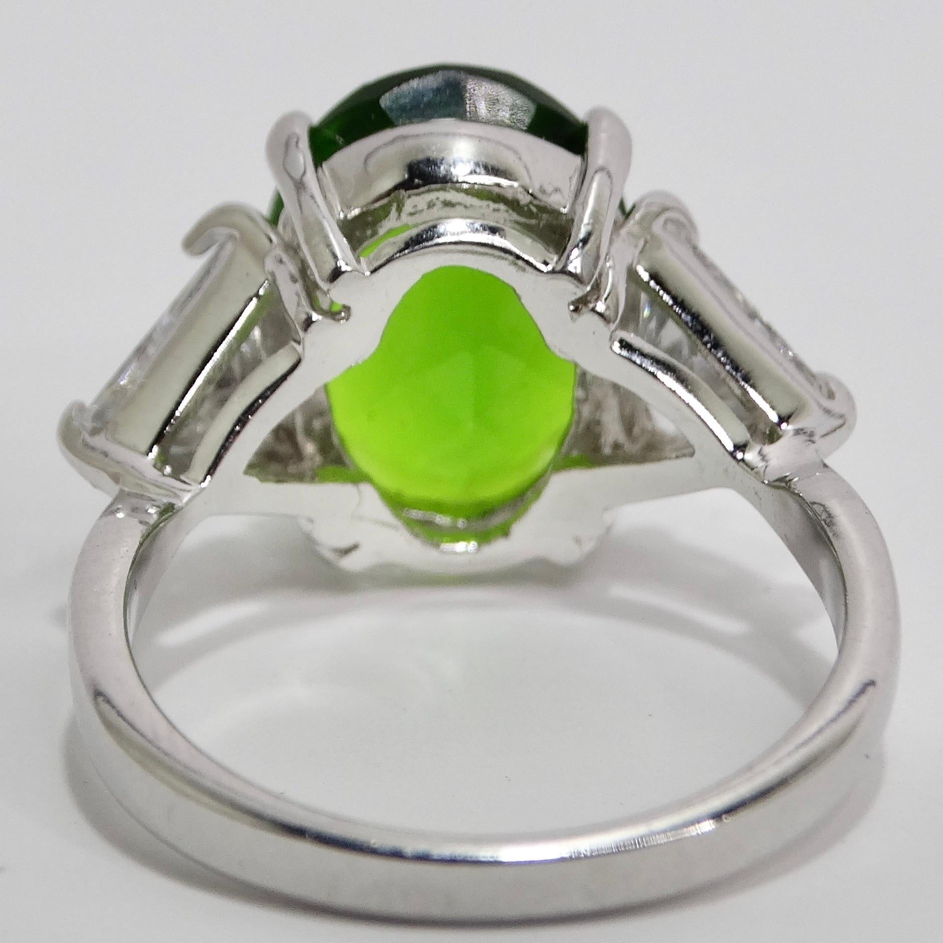 Women's or Men's 1980s Custom Silver Plated Synthetic Green Tourmaline Ring For Sale