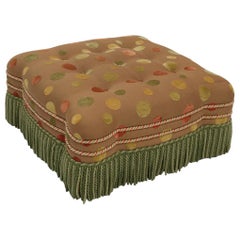 1980s Custom Upholstered Tufted Ottoman with Fringe Detail