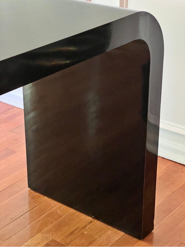 1980's Custom Waterfall Black Lacquer Console Table at 1stDibs black waterfall console table