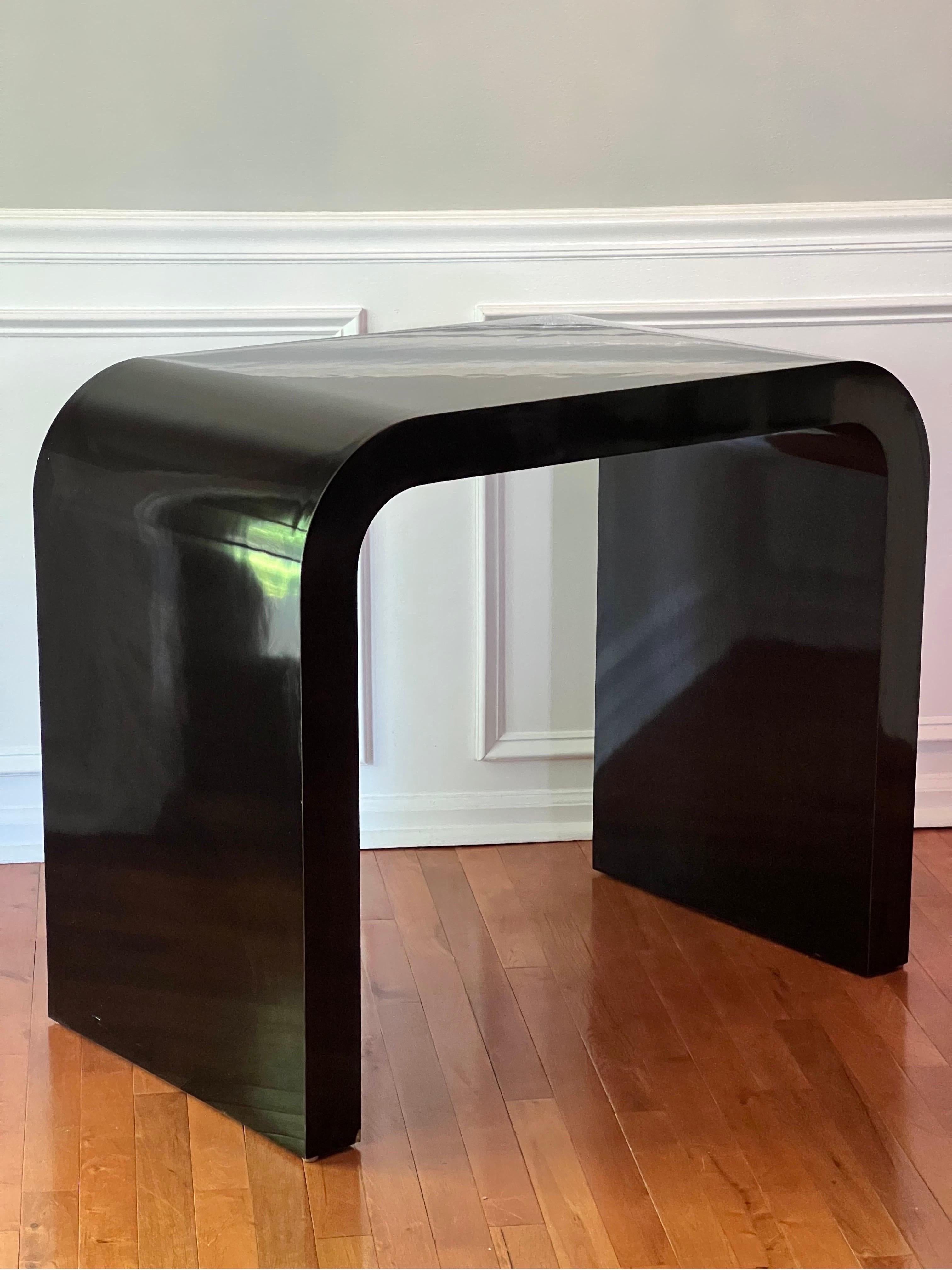 1980's Custom Waterfall Black Lacquer Console Table In Good Condition In Doylestown, PA