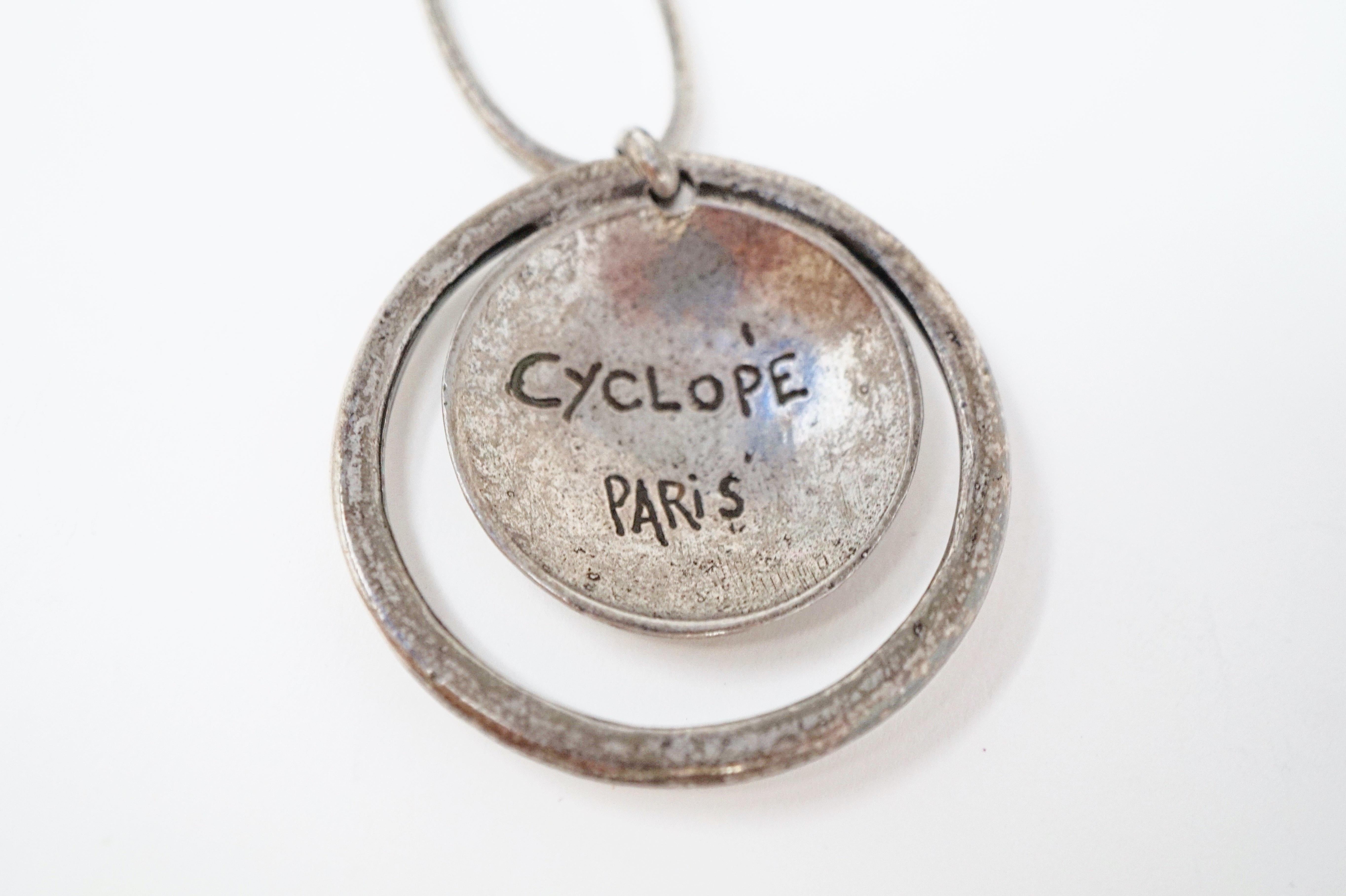 1980s Cyclope Paris Chain Toggle Necklace with Hammered Pendant, Signed For Sale 1