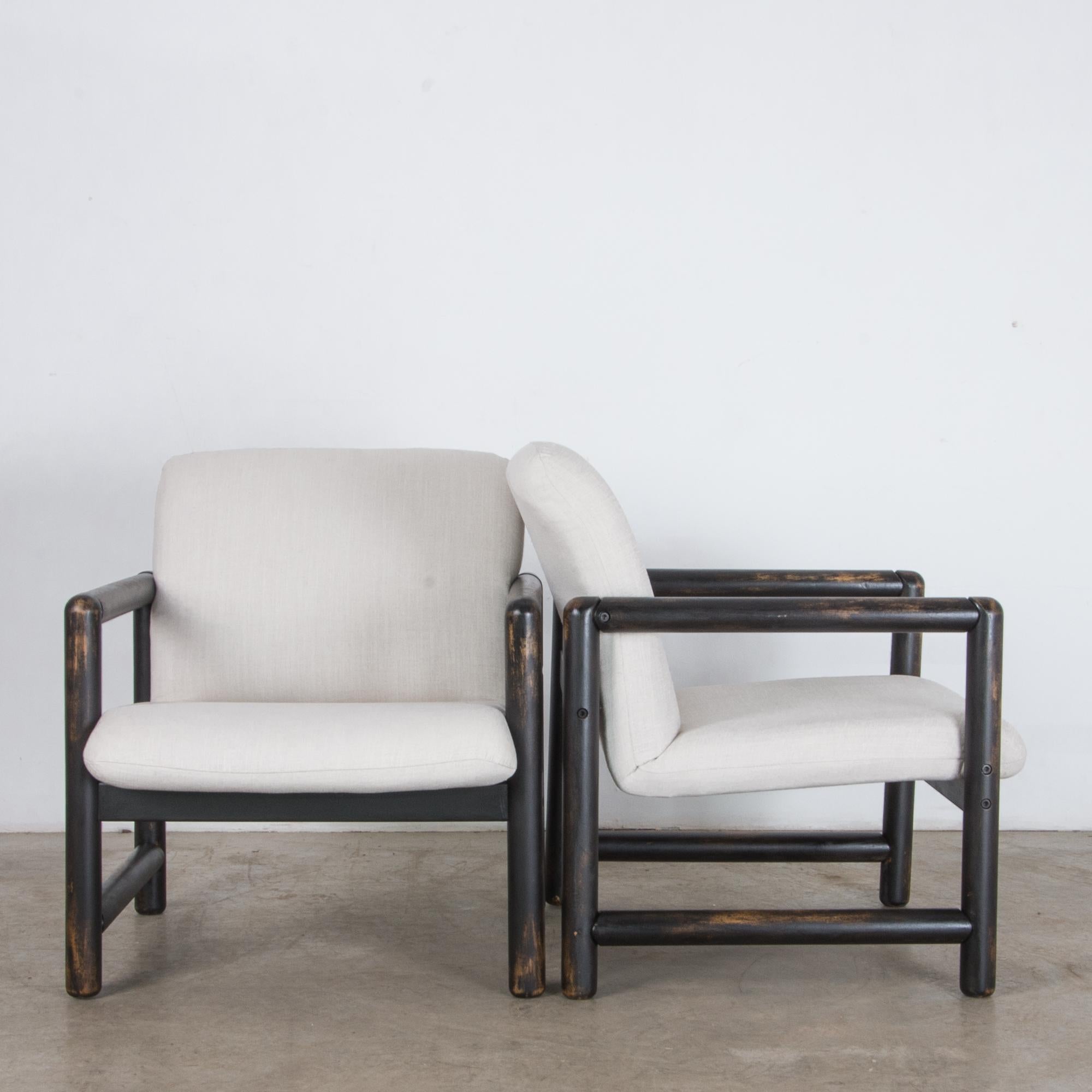 Mid-Century Modern 1980s Czech Upholstered Armchairs, a Pair