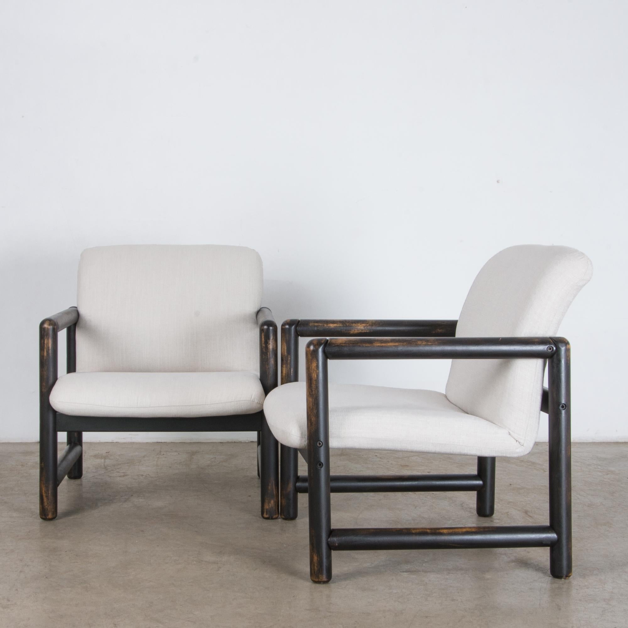 Late 20th Century 1980s Czech Upholstered Armchairs, a Pair