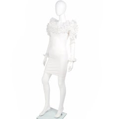 1980s Dana Deatherage Vintage White Bodycon Dress With Dramatic Tulle Ruffles