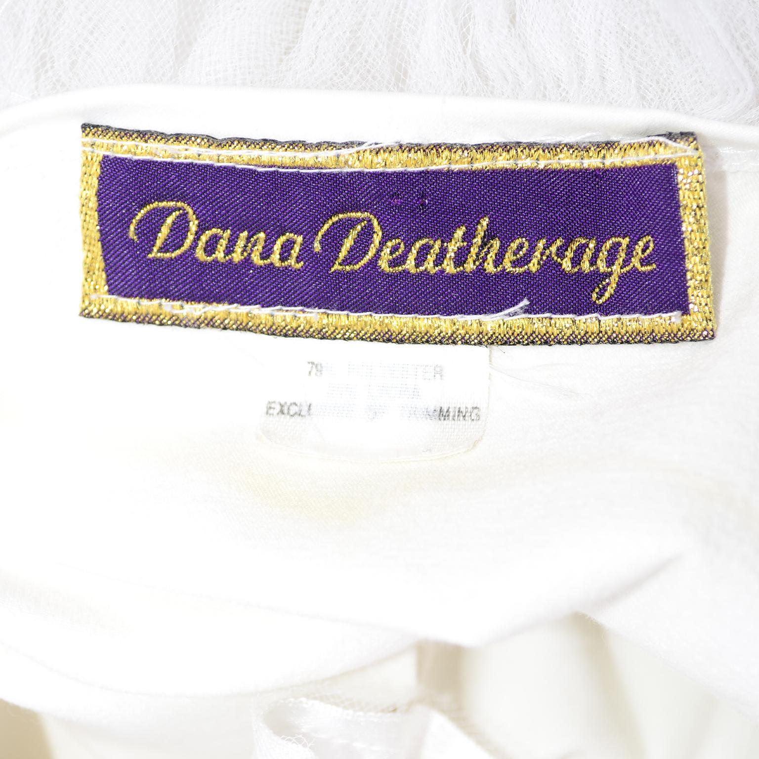 1980s Dana Deatherage Vintage White Bodycon Dress With Dramatic Tulle Ruffles For Sale 1
