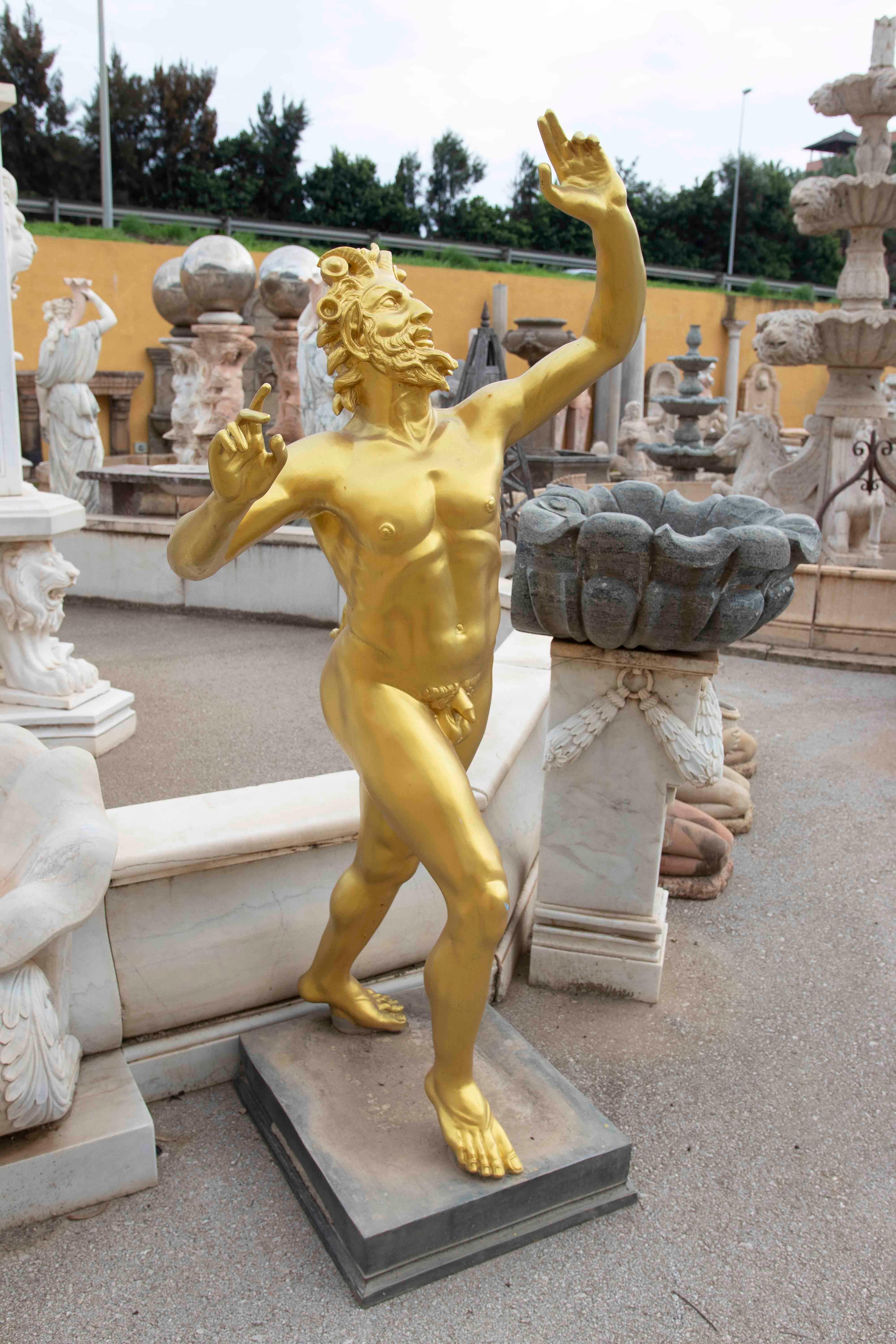 European 1980s Dancing Satyr Sculpture in Gilded Bronze For Sale