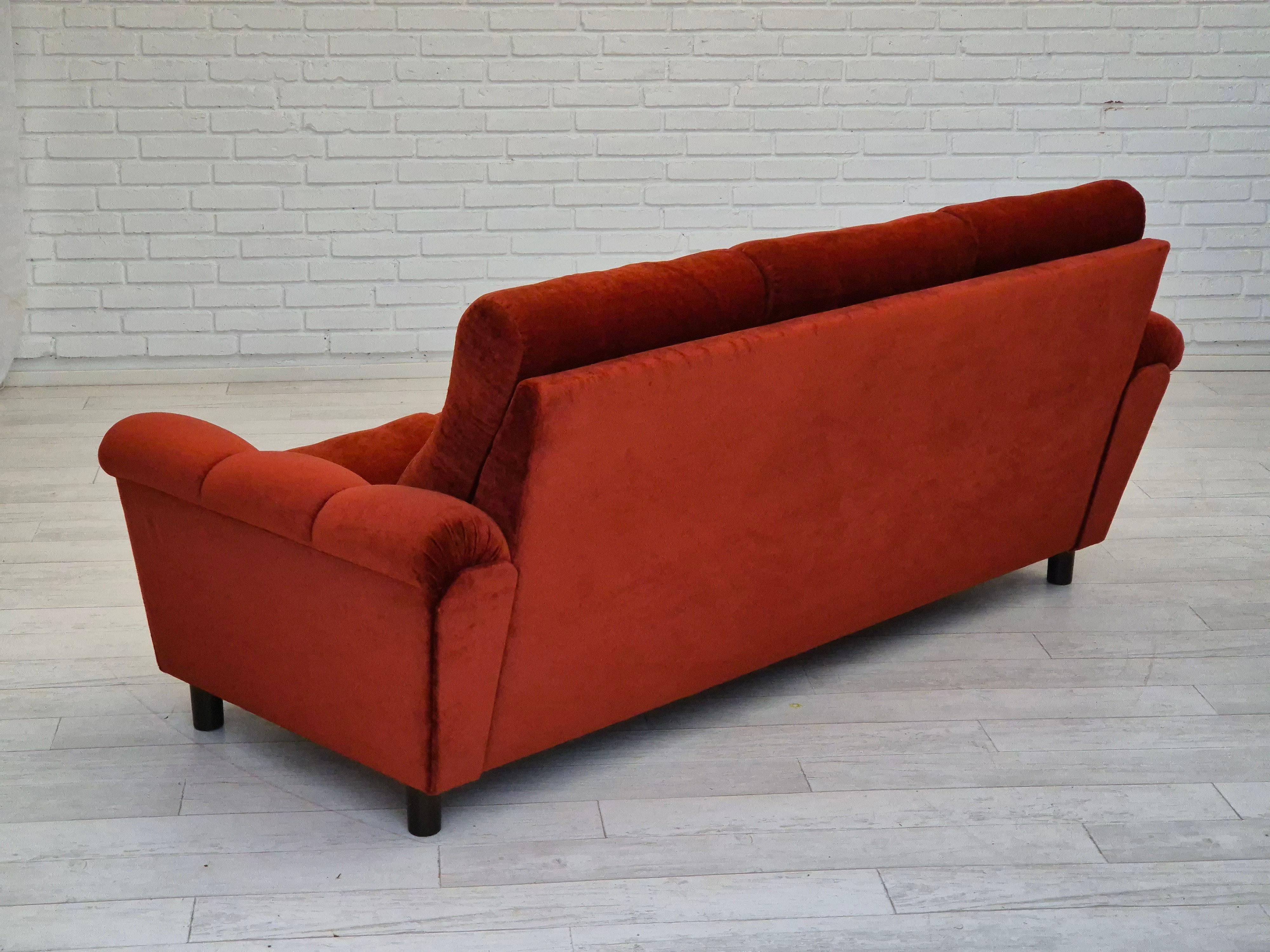 1980s, Danish 3 seater sofa, original very good condition, velour. For Sale 5