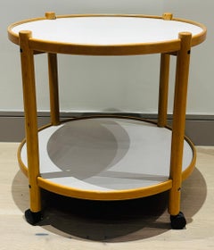 1980s Danish Blonde Beech Rolling Drinks Cart Side Table Alvar Aalto Style