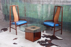 1980s Danish Modern Gentry 86 Peter Hvidt Style Teak Cube Base Glass Table