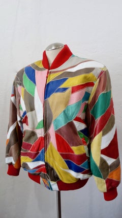 David Green 1980s Leather Appliqué Patchwork Bomber Jacket